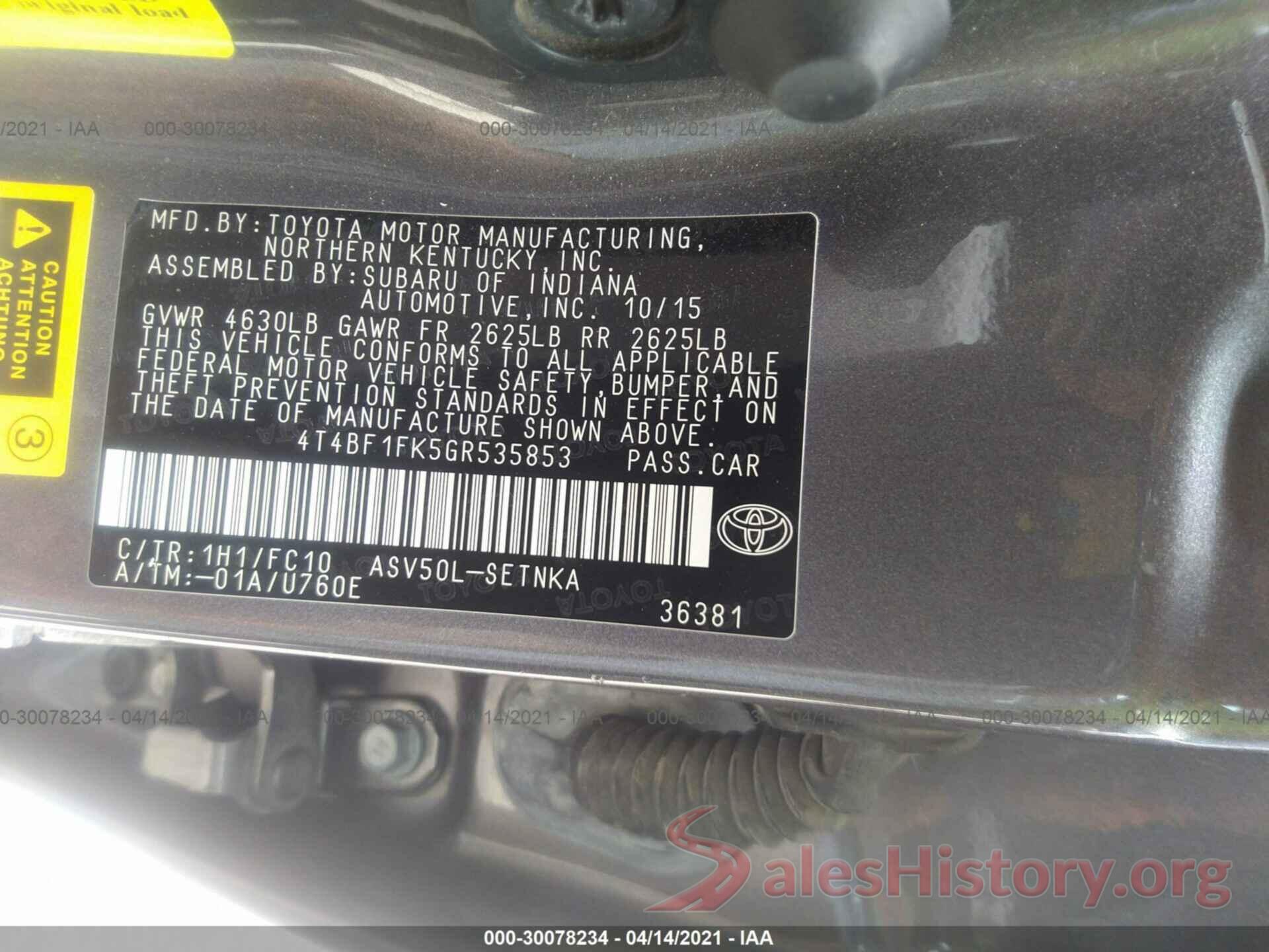 4T4BF1FK5GR535853 2016 TOYOTA CAMRY