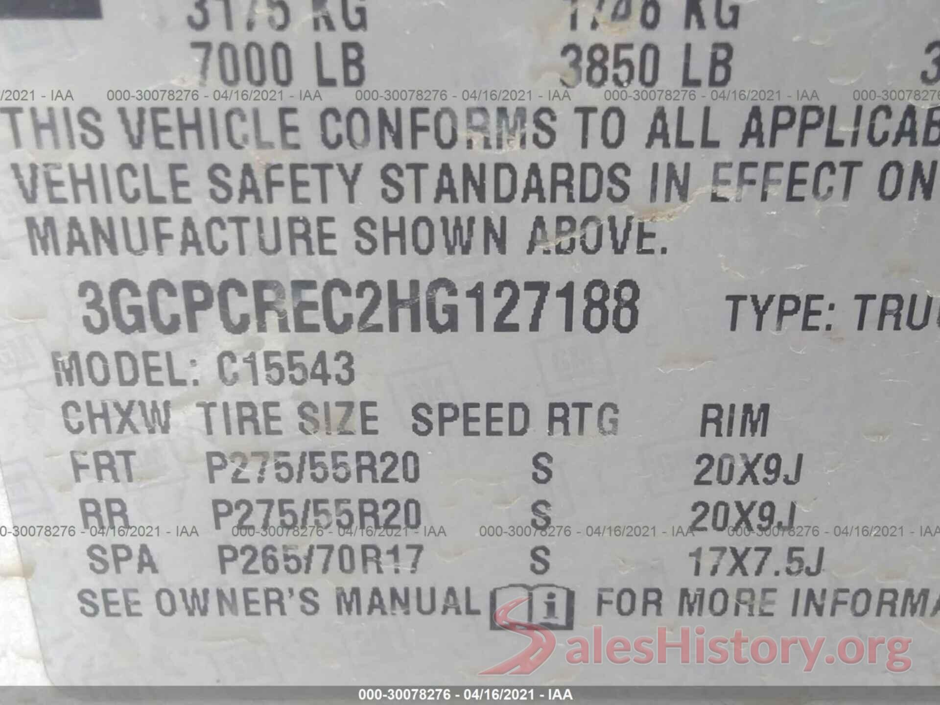 3GCPCREC2HG127188 2017 CHEVROLET SILVERADO 1500