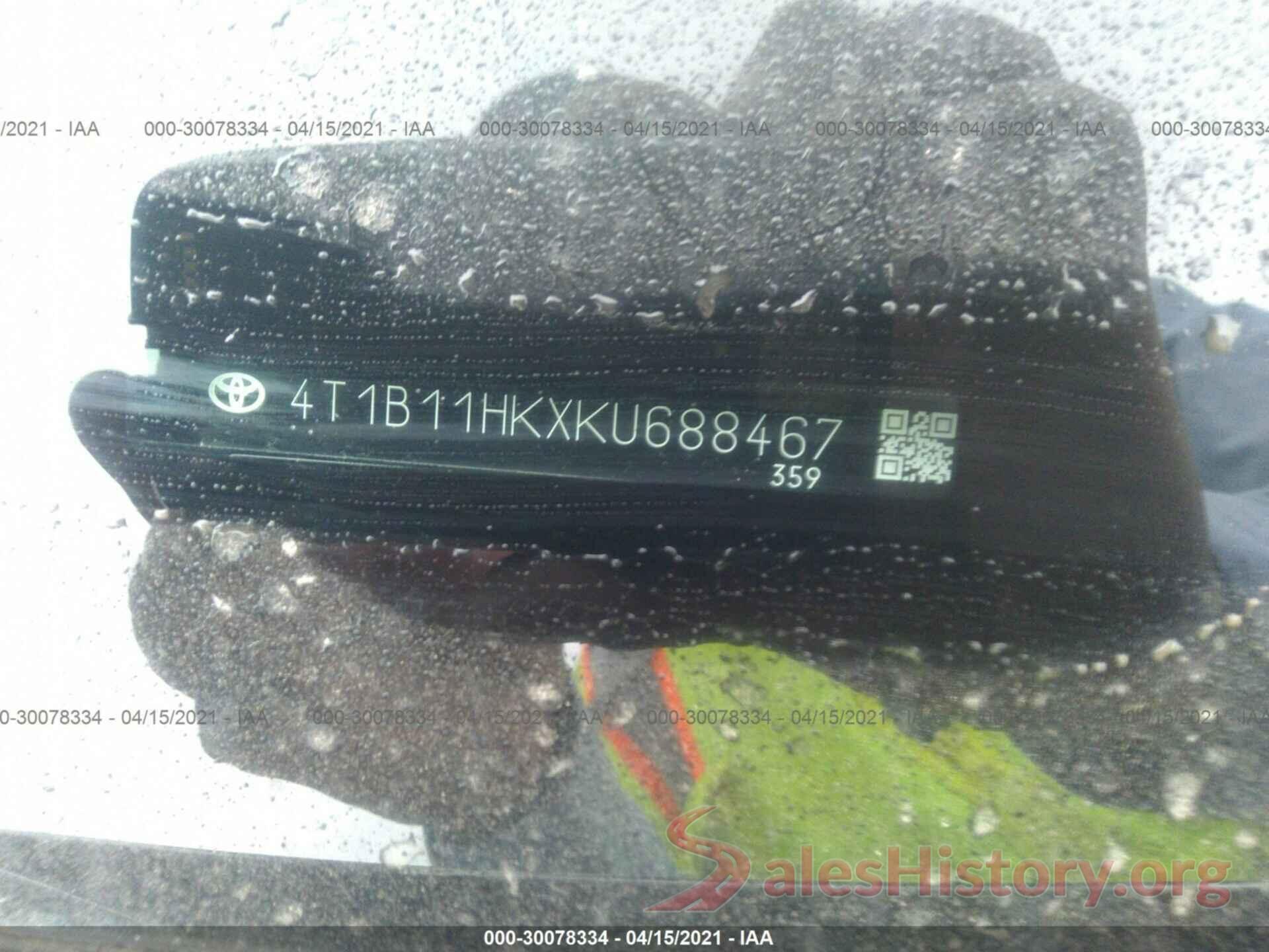 4T1B11HKXKU688467 2019 TOYOTA CAMRY