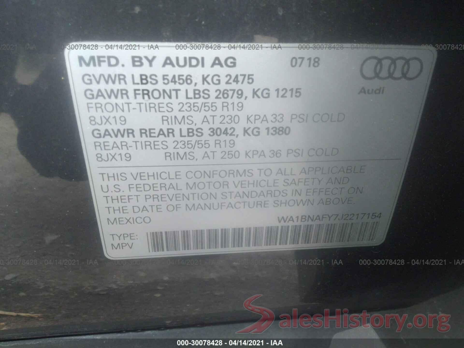 WA1BNAFY7J2217154 2018 AUDI Q5