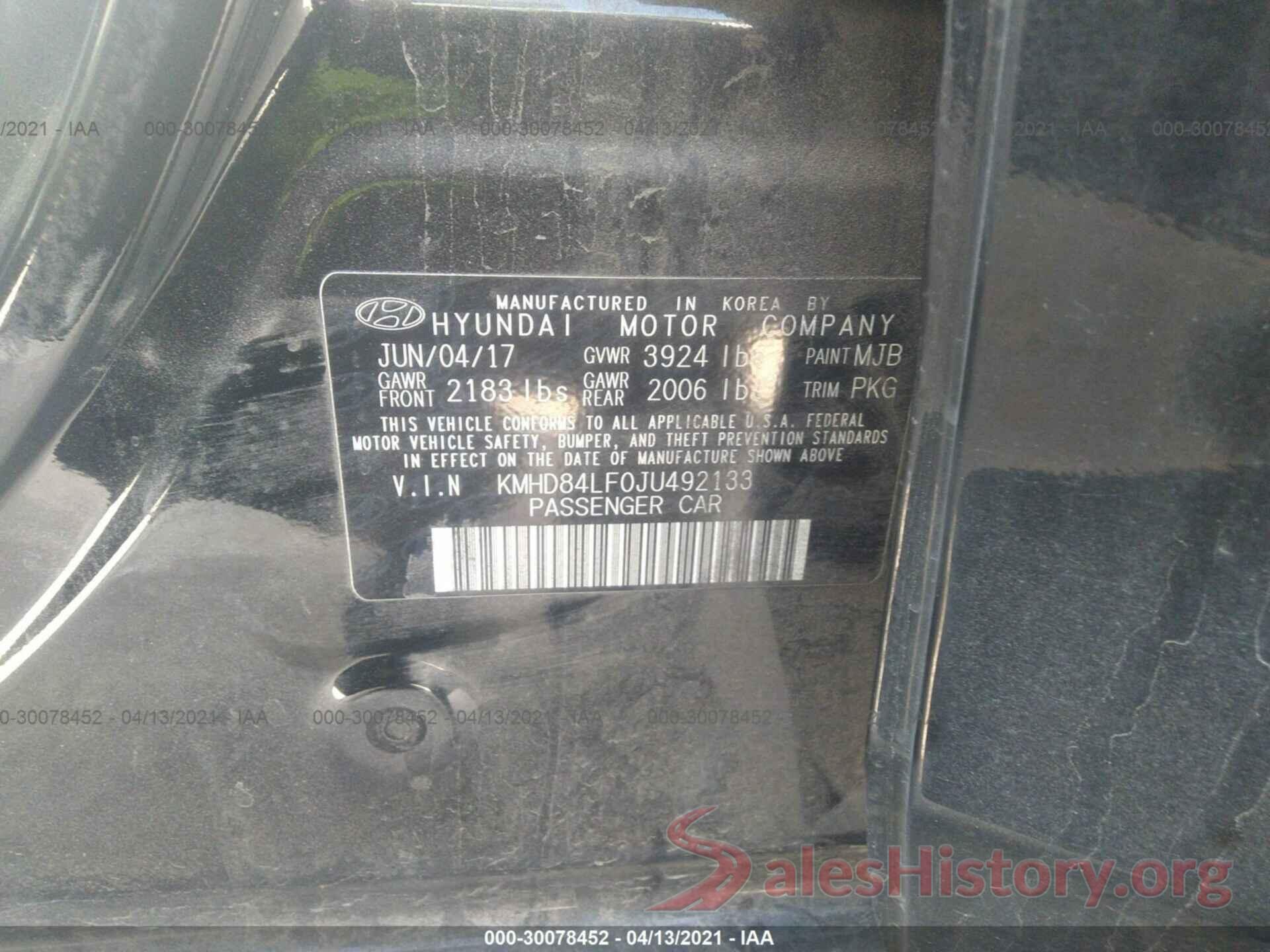 KMHD84LF0JU492133 2018 HYUNDAI ELANTRA