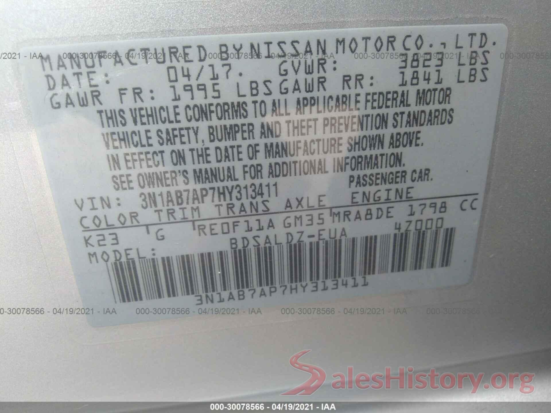 3N1AB7AP7HY313411 2017 NISSAN SENTRA