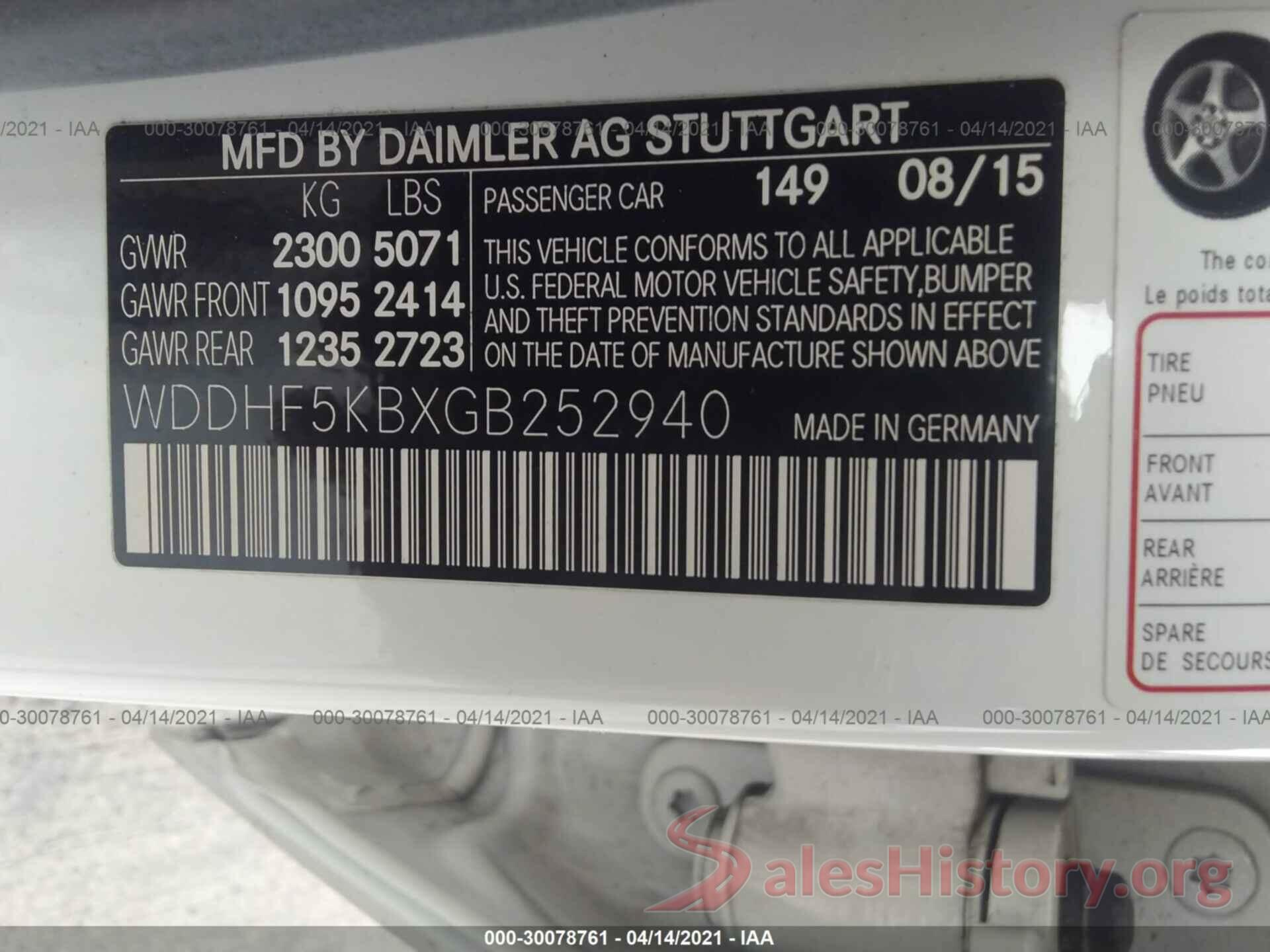 WDDHF5KBXGB252940 2016 MERCEDES-BENZ E-CLASS