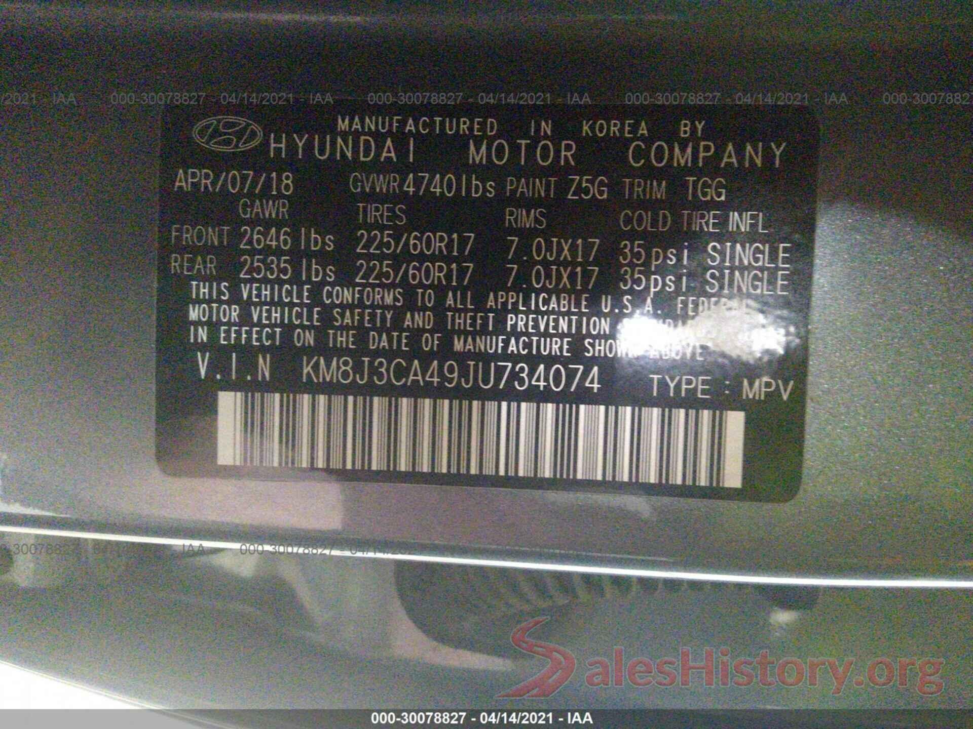 KM8J3CA49JU734074 2018 HYUNDAI TUCSON