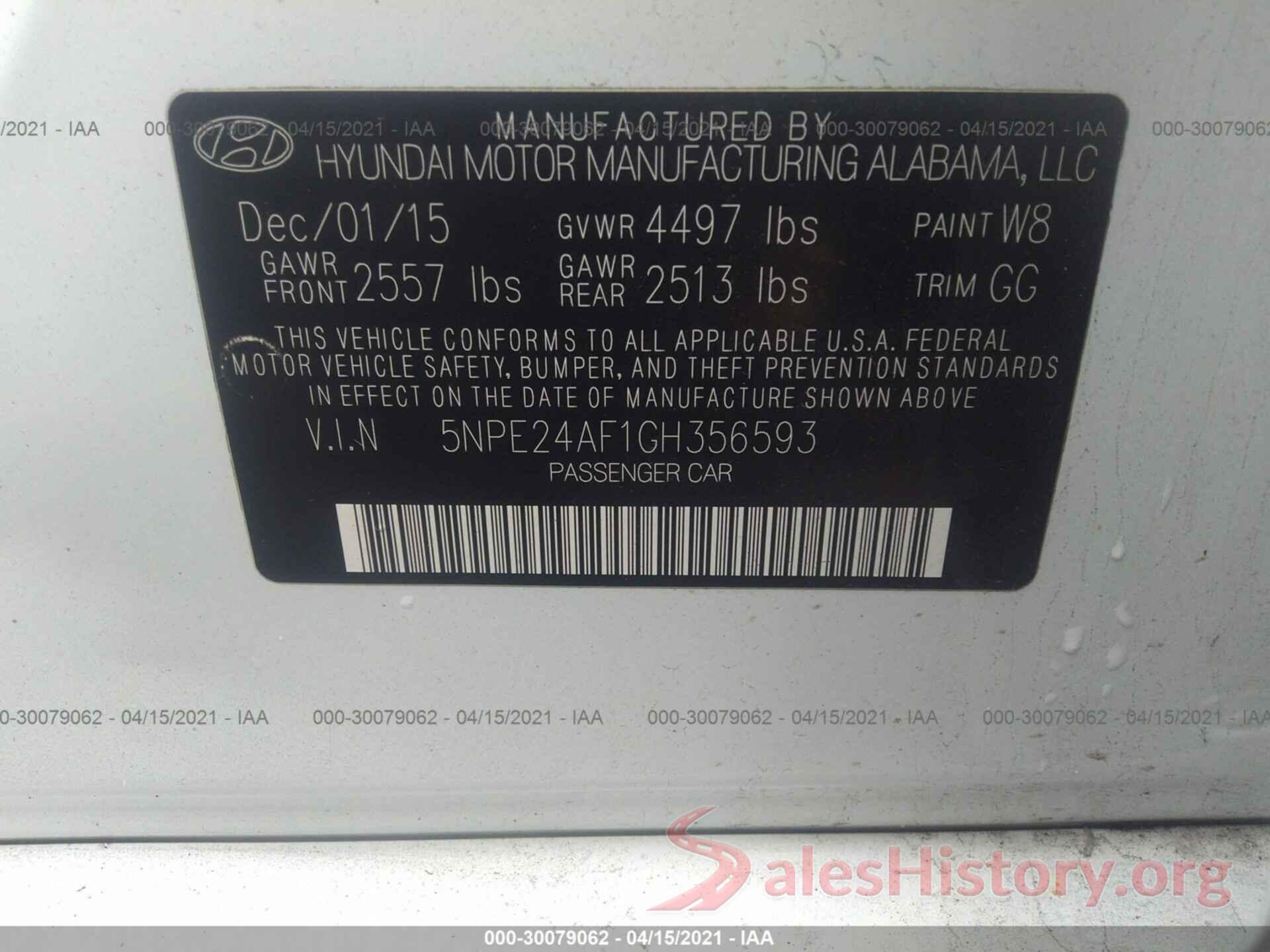 5NPE24AF1GH356593 2016 HYUNDAI SONATA