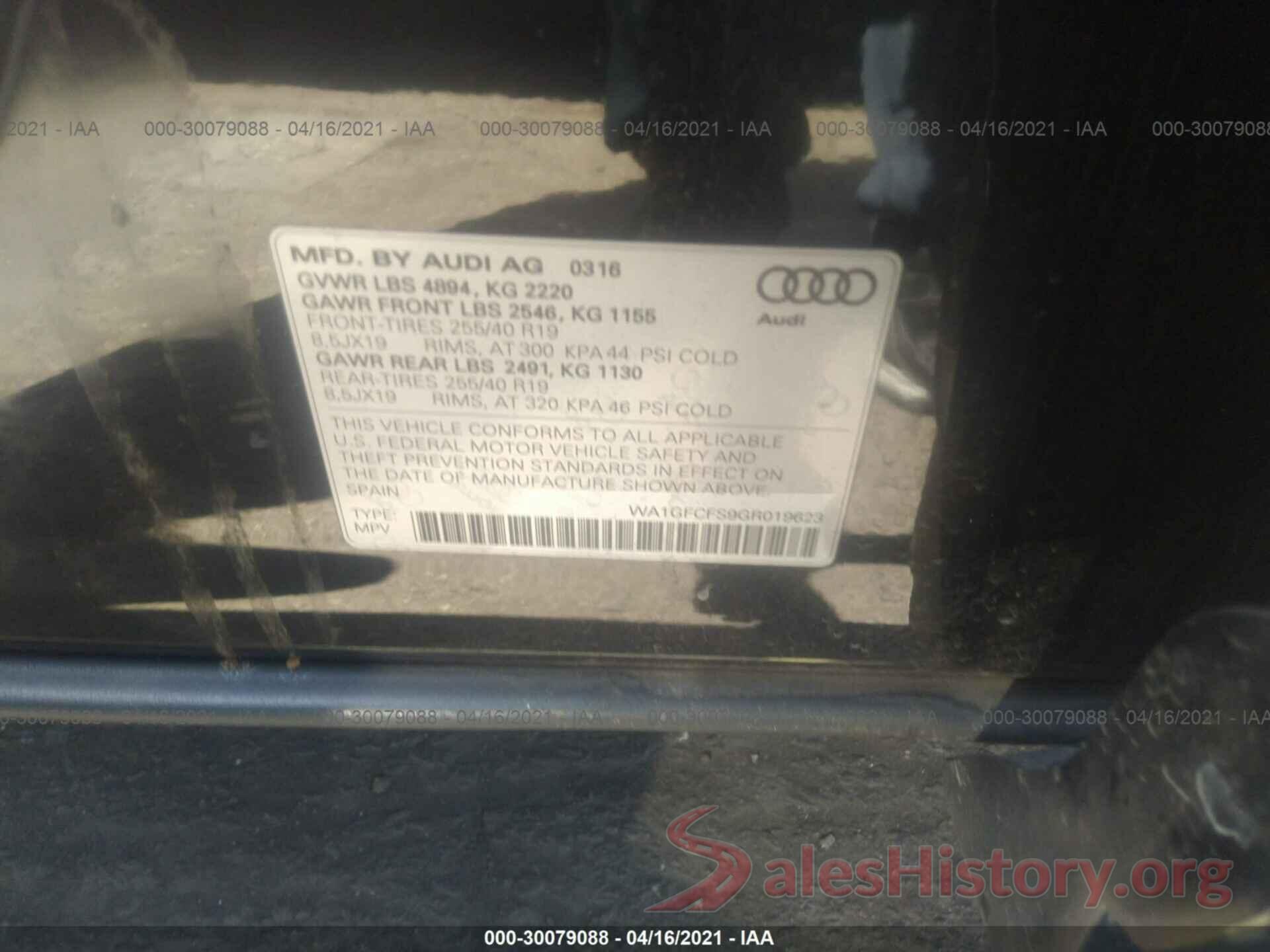 WA1GFCFS9GR019623 2016 AUDI Q3