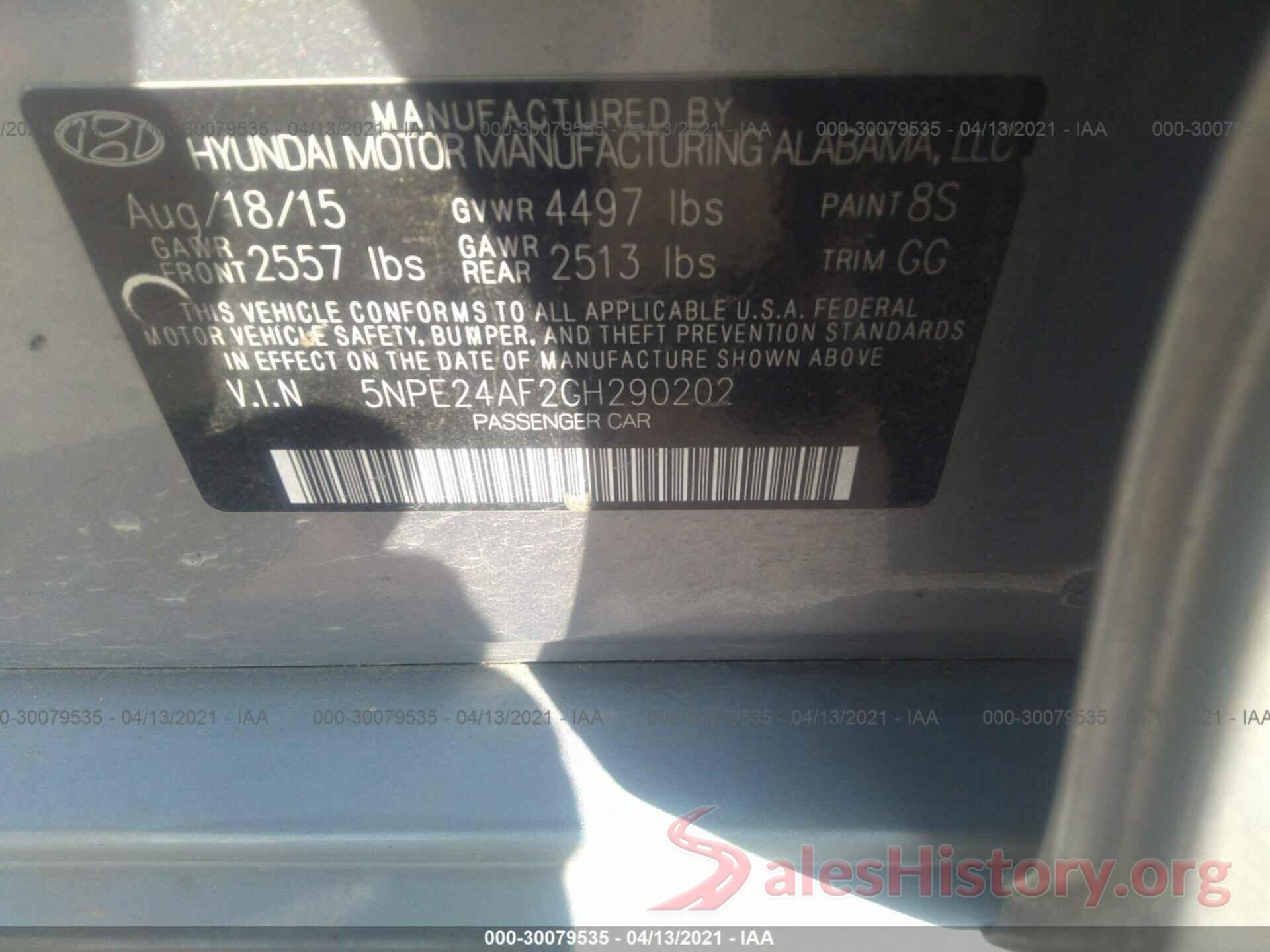 5NPE24AF2GH290202 2016 HYUNDAI SONATA