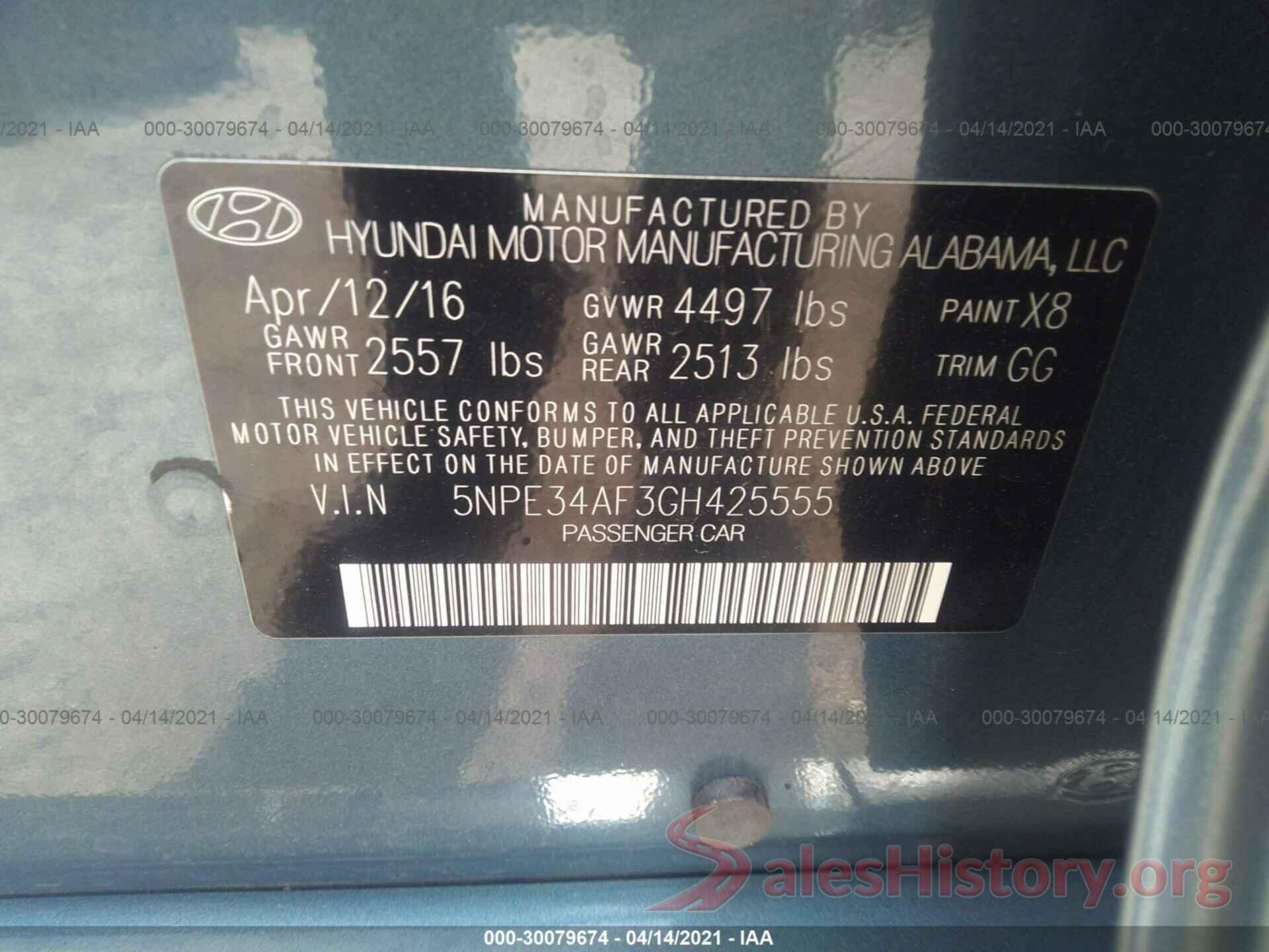 5NPE34AF3GH425555 2016 HYUNDAI SONATA