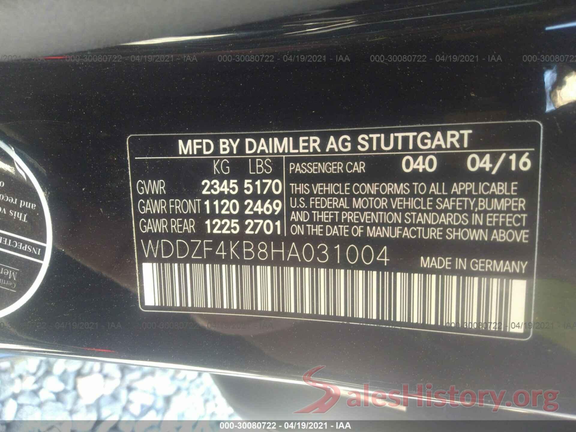 WDDZF4KB8HA031004 2017 MERCEDES-BENZ E-CLASS