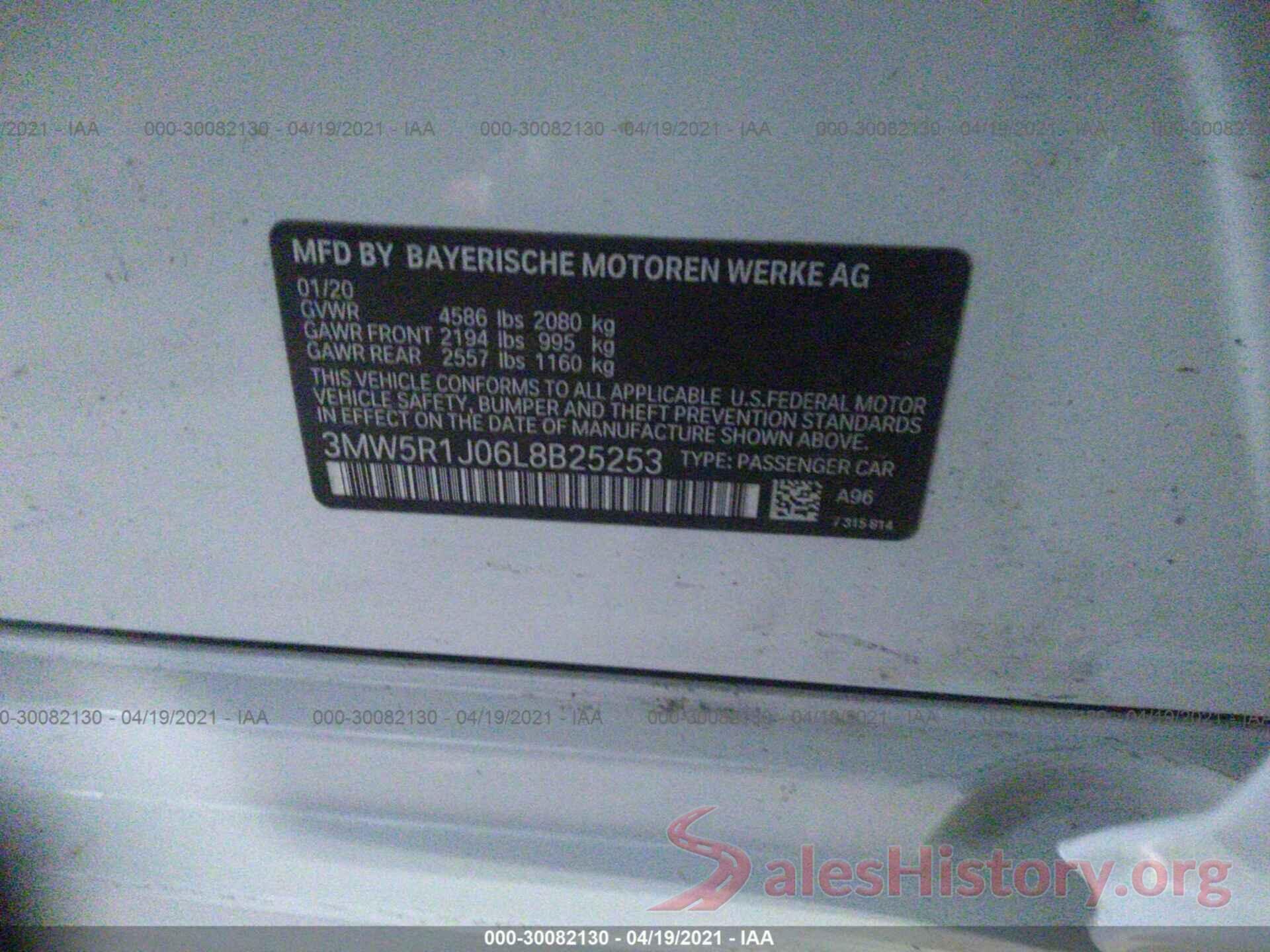 3MW5R1J06L8B25253 2020 BMW 3 SERIES