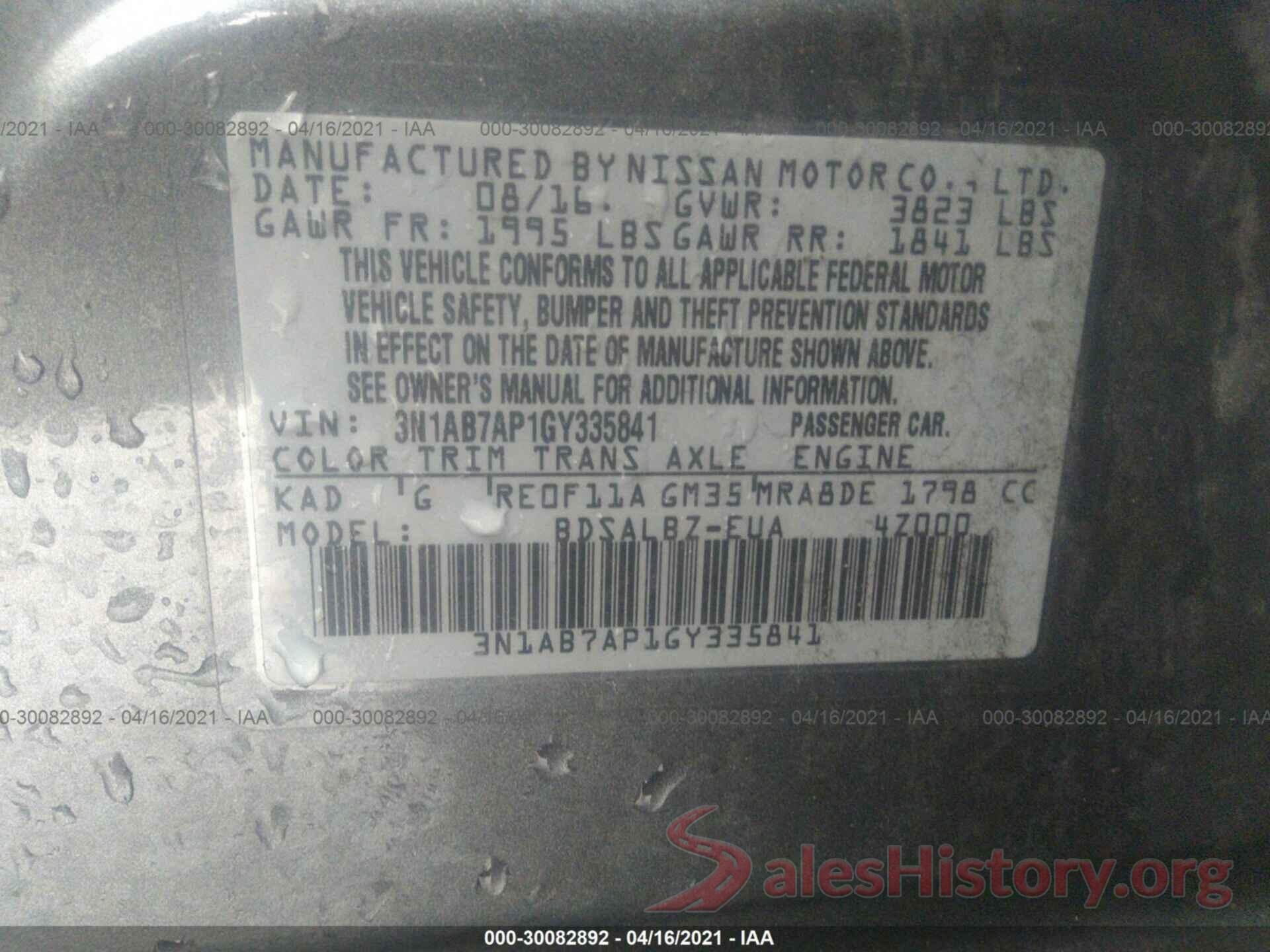 3N1AB7AP1GY335841 2016 NISSAN SENTRA