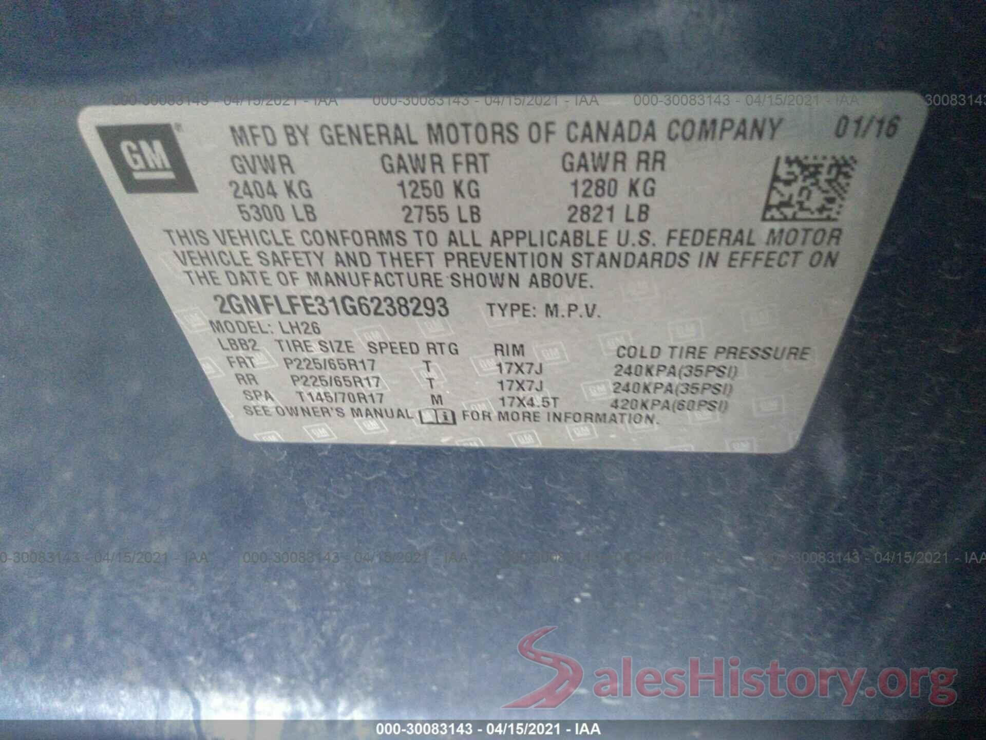 2GNFLFE31G6238293 2016 CHEVROLET EQUINOX