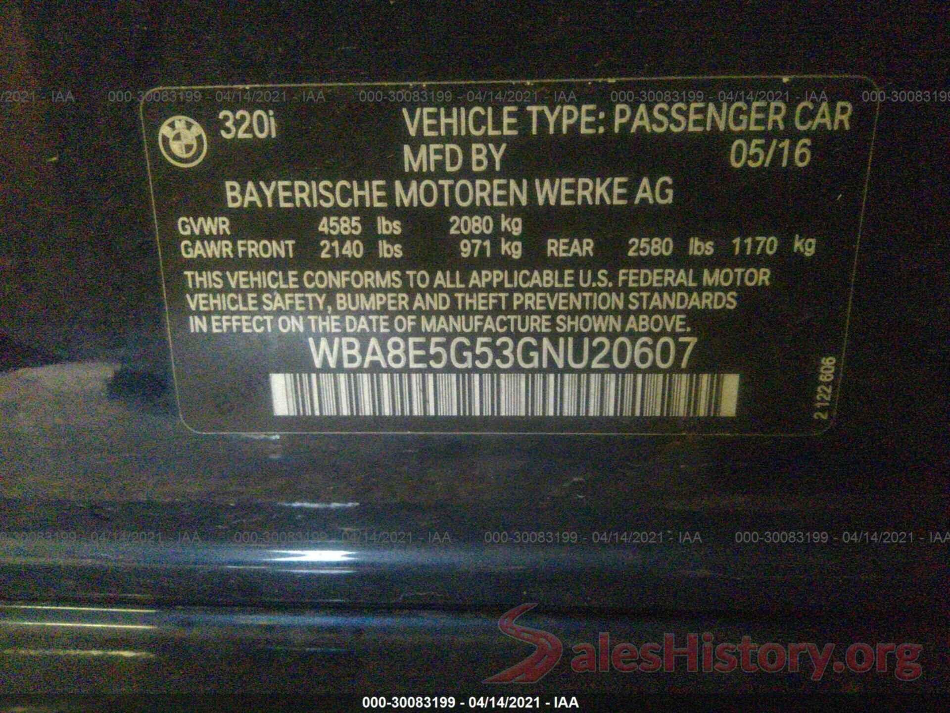 WBA8E5G53GNU20607 2016 BMW 3 SERIES