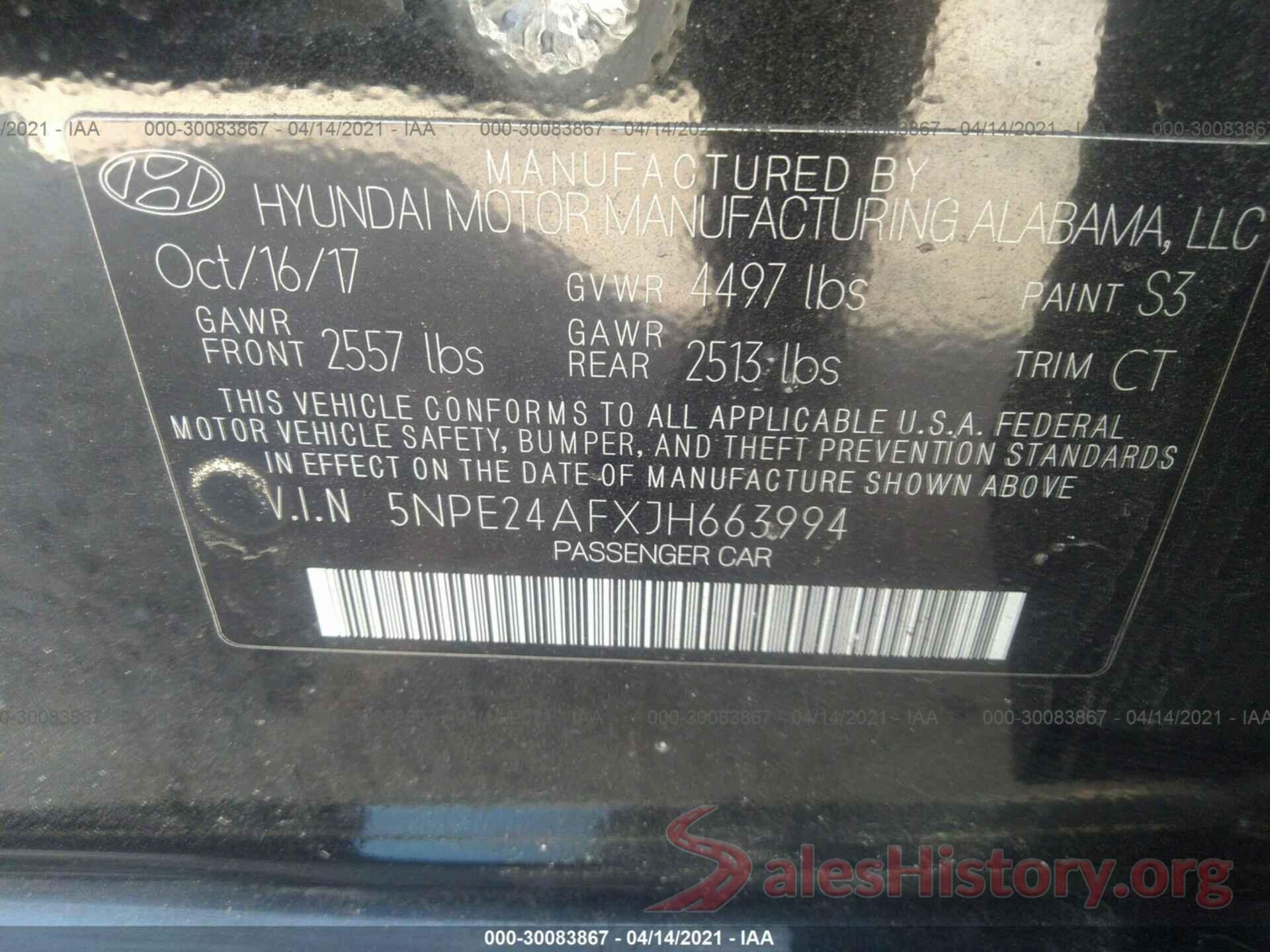 5NPE24AFXJH663994 2018 HYUNDAI SONATA