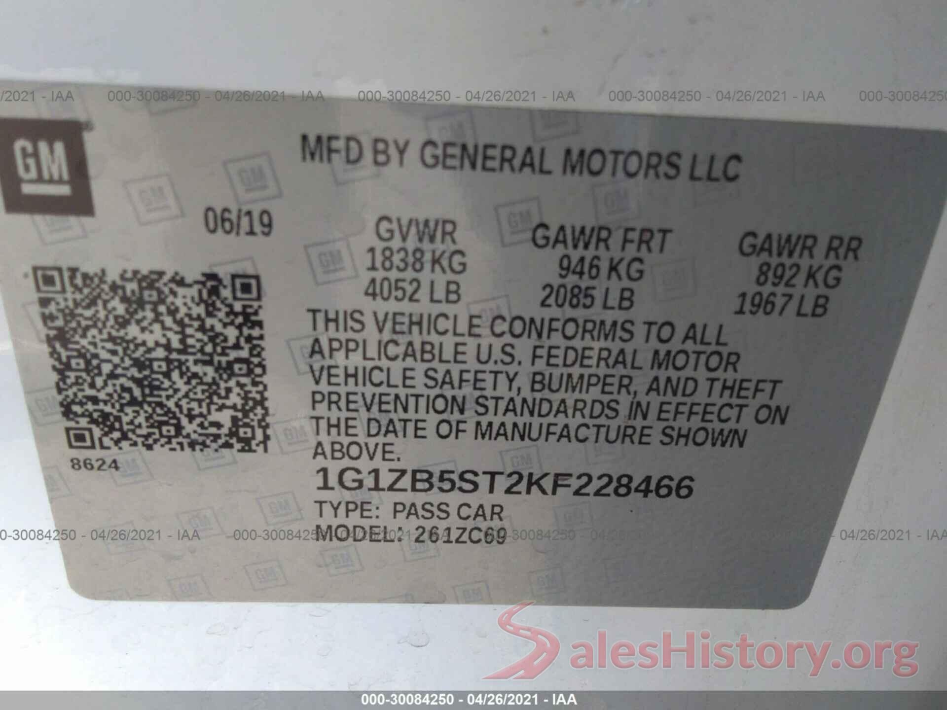 1G1ZB5ST2KF228466 2019 CHEVROLET MALIBU