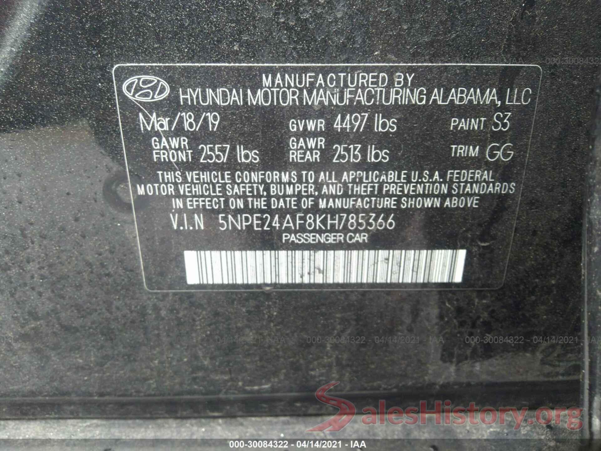 5NPE24AF8KH785366 2019 HYUNDAI SONATA