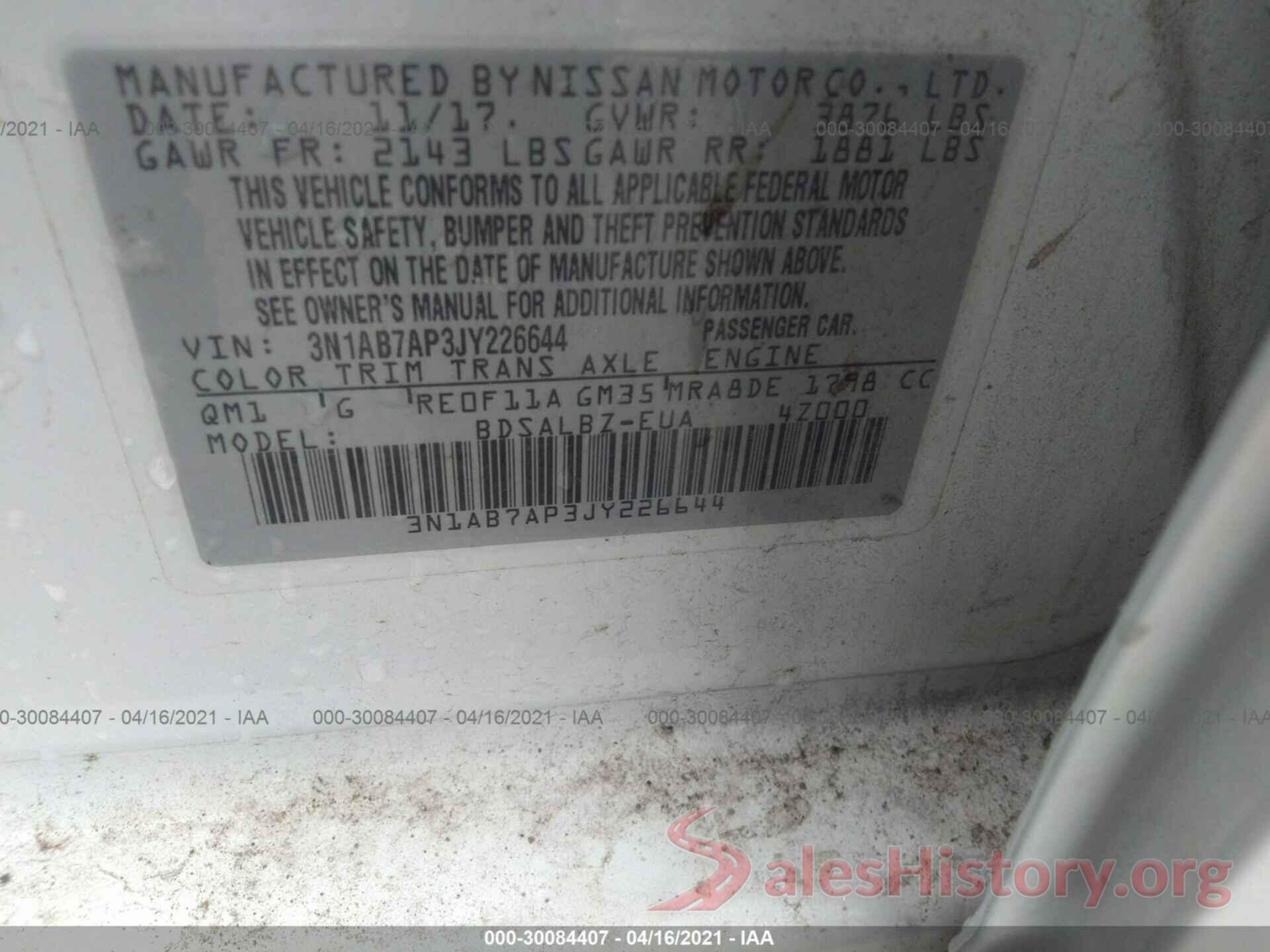 3N1AB7AP3JY226644 2018 NISSAN SENTRA