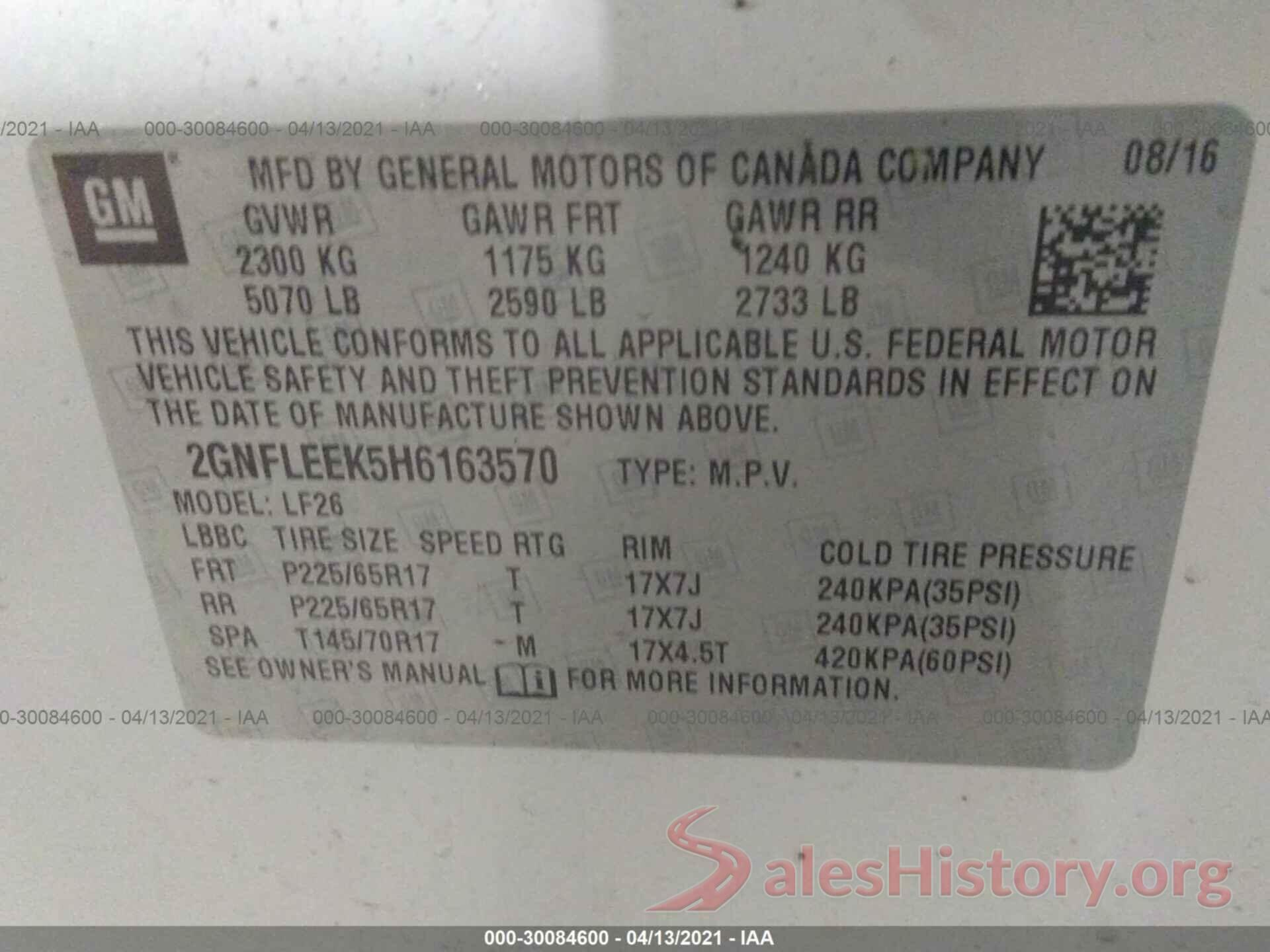 2GNFLEEK5H6163570 2017 CHEVROLET EQUINOX