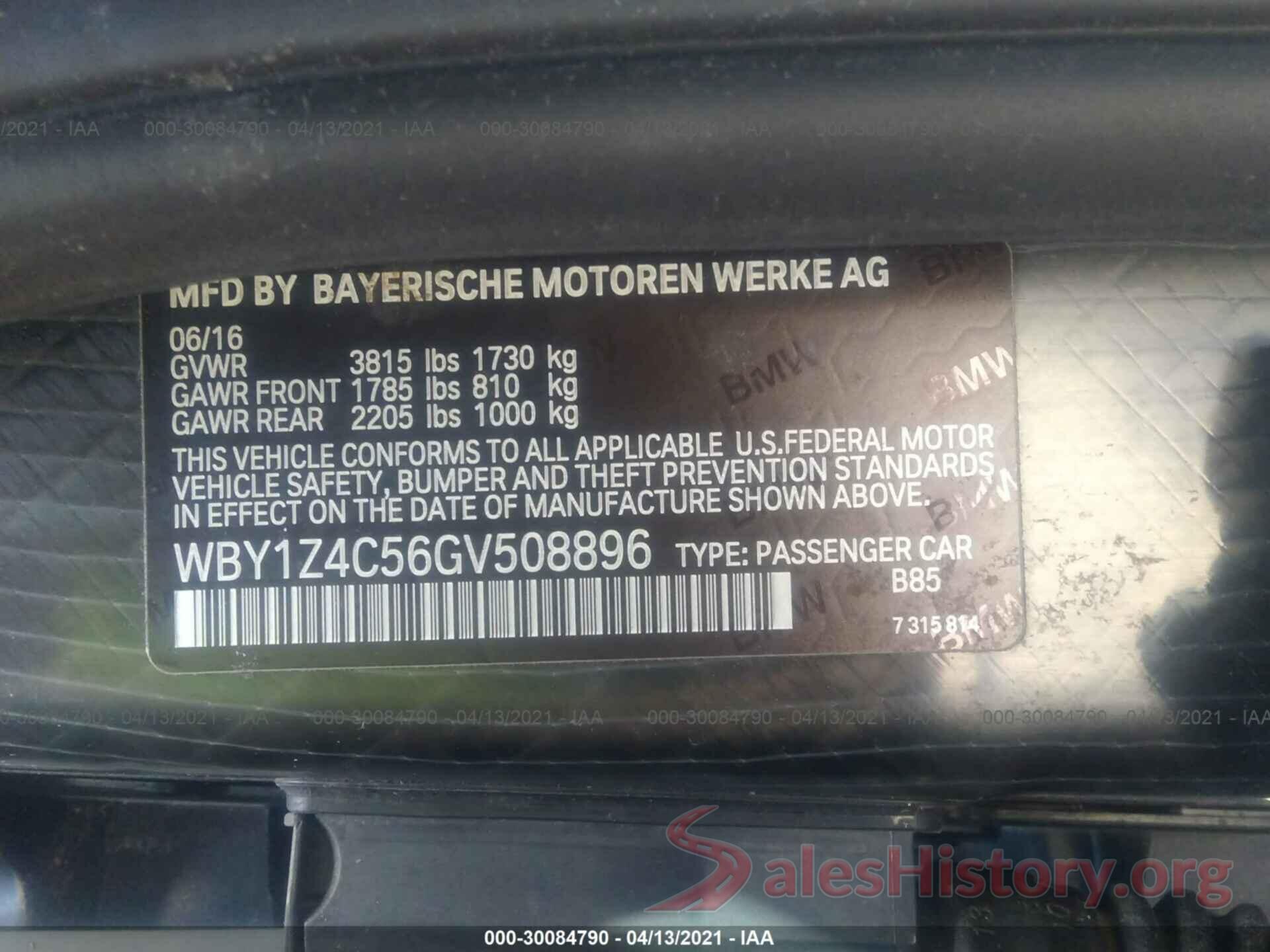 WBY1Z4C56GV508896 2016 BMW I3