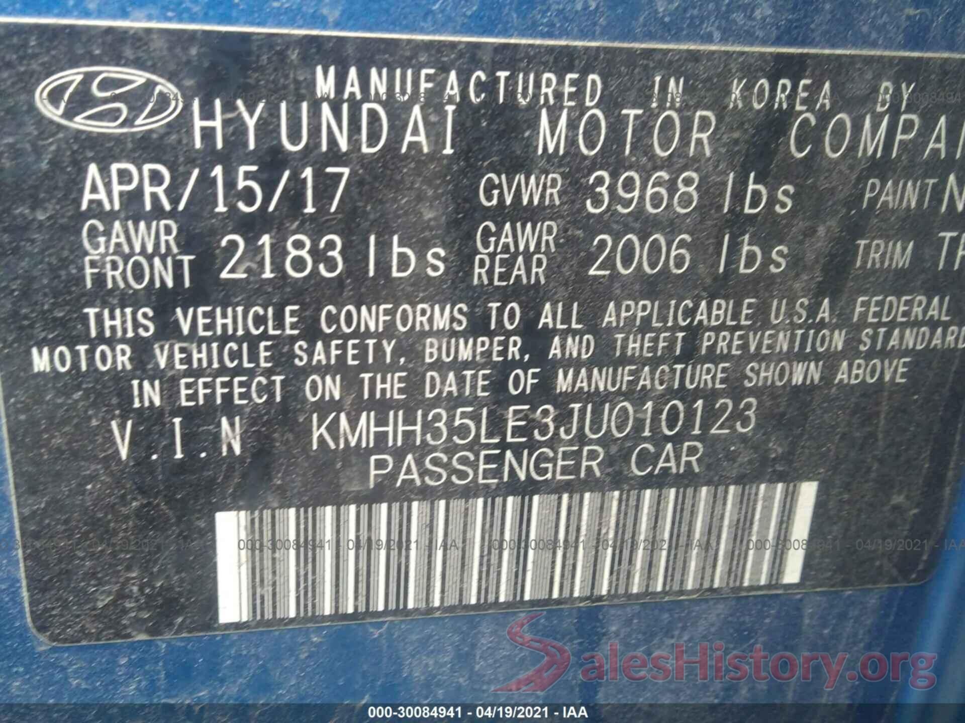 KMHH35LE3JU010123 2018 HYUNDAI ELANTRA GT