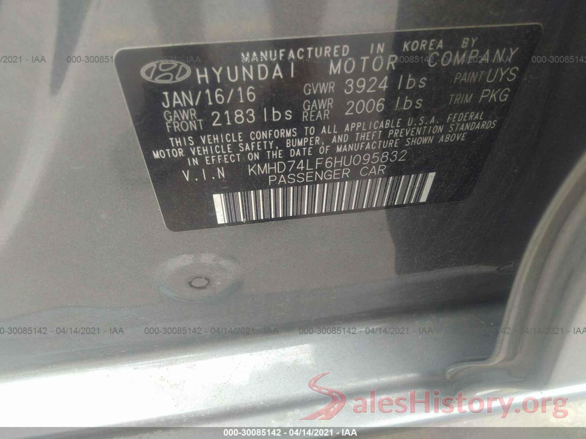 KMHD74LF6HU095832 2017 HYUNDAI ELANTRA