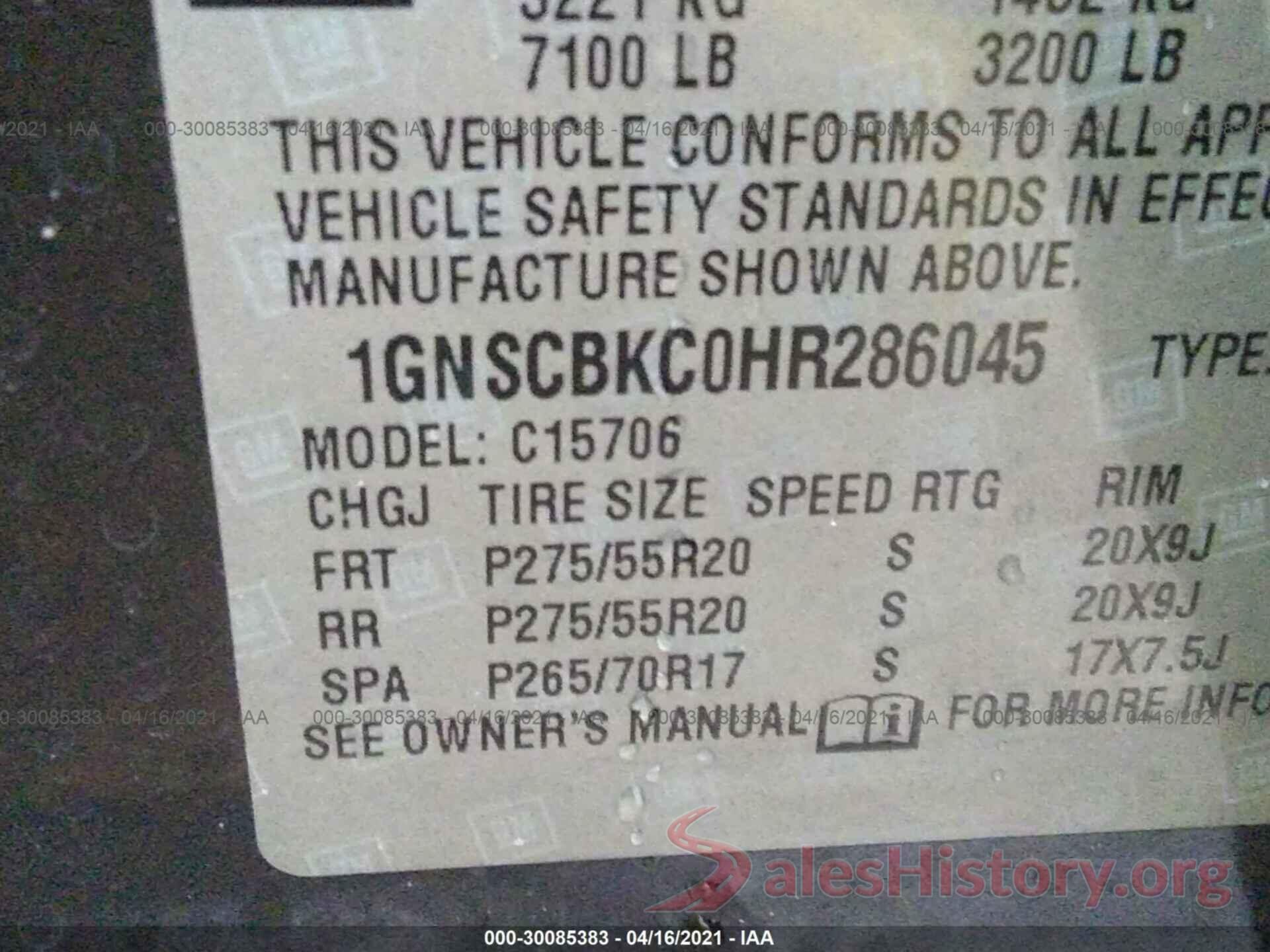 1GNSCBKC0HR286045 2017 CHEVROLET TAHOE