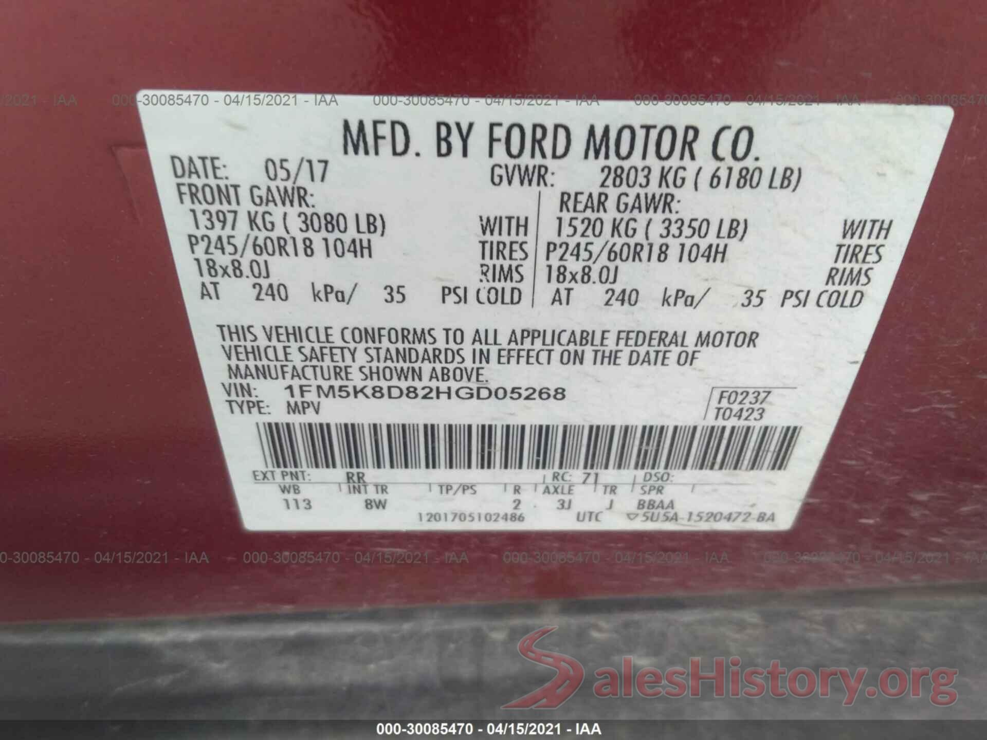 1FM5K8D82HGD05268 2017 FORD EXPLORER