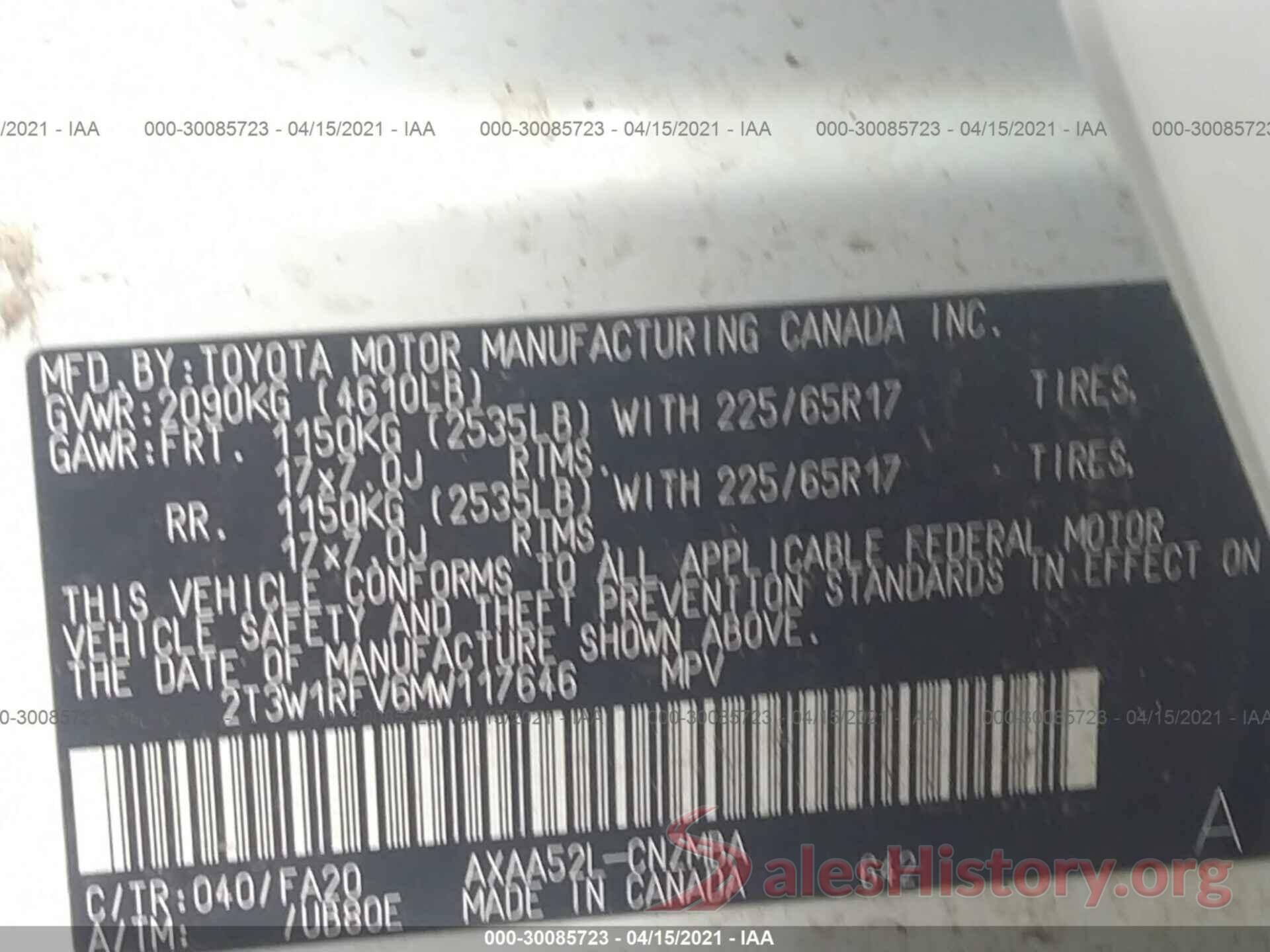 2T3W1RFV6MW117646 2021 TOYOTA RAV4