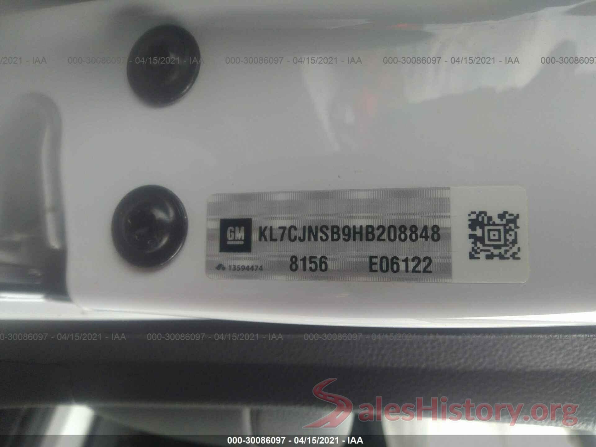 KL7CJNSB9HB208848 2017 CHEVROLET TRAX