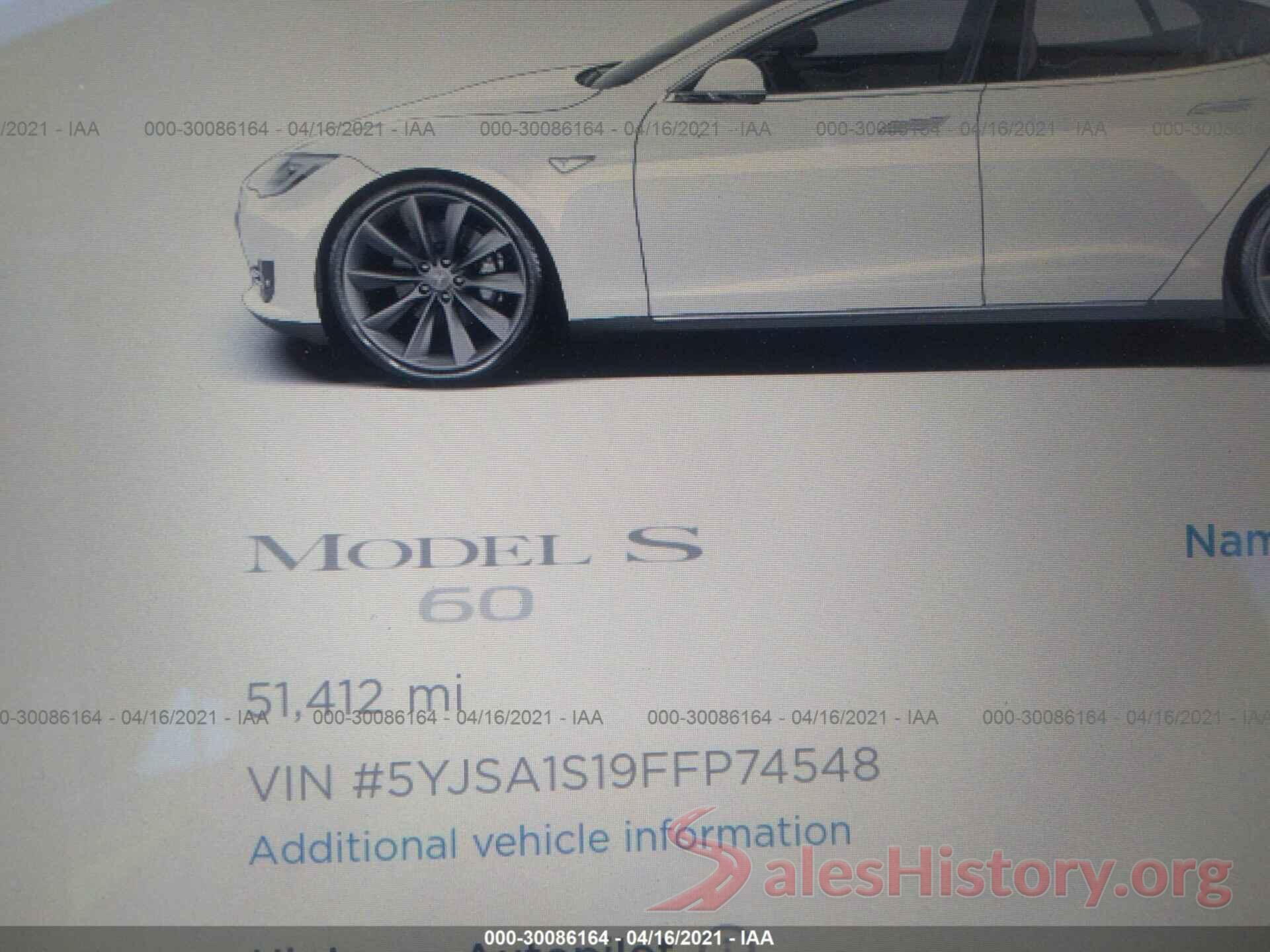 5YJSA1S19FFP74548 2015 TESLA MODEL S