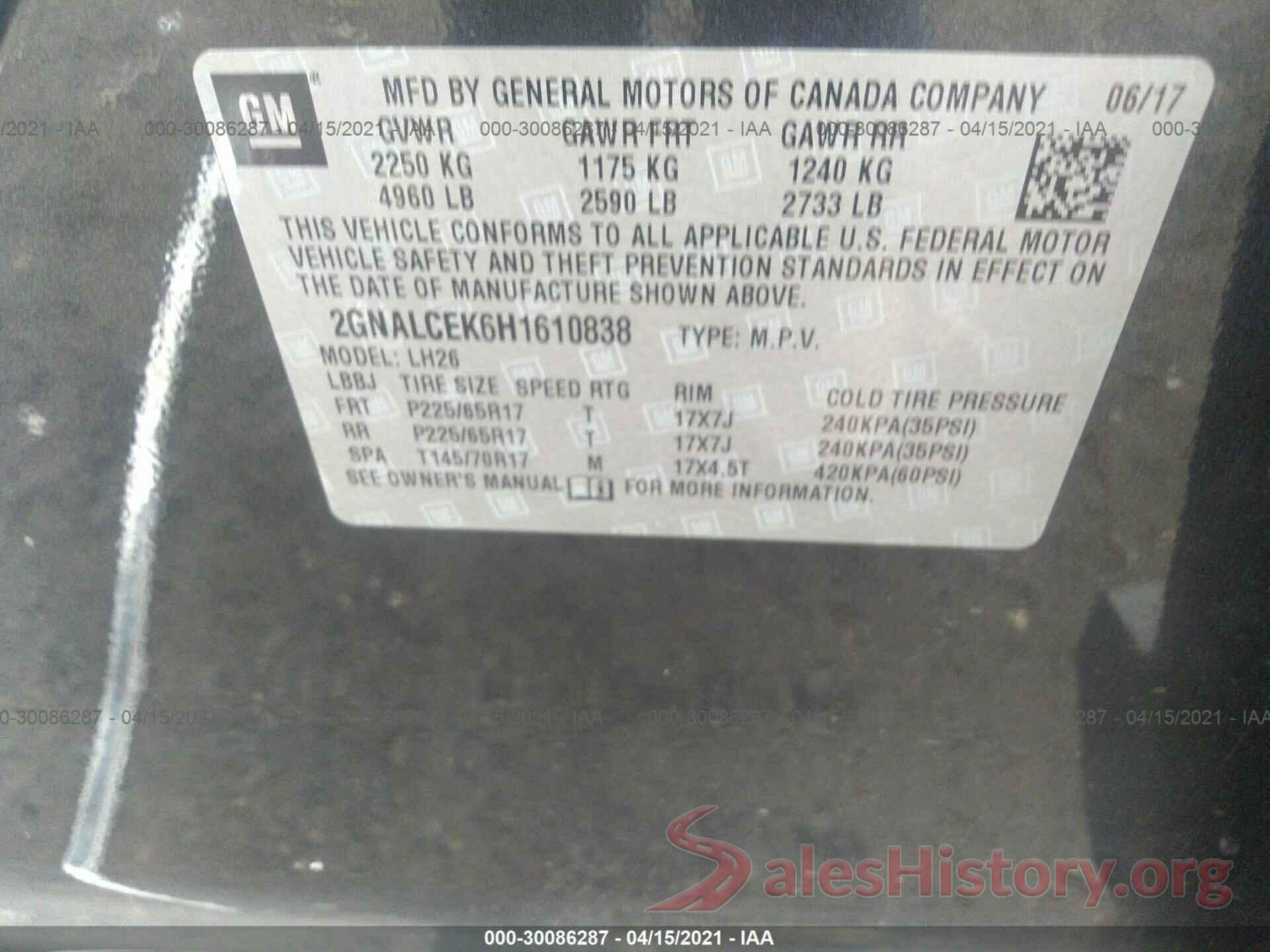 2GNALCEK6H1610838 2017 CHEVROLET EQUINOX