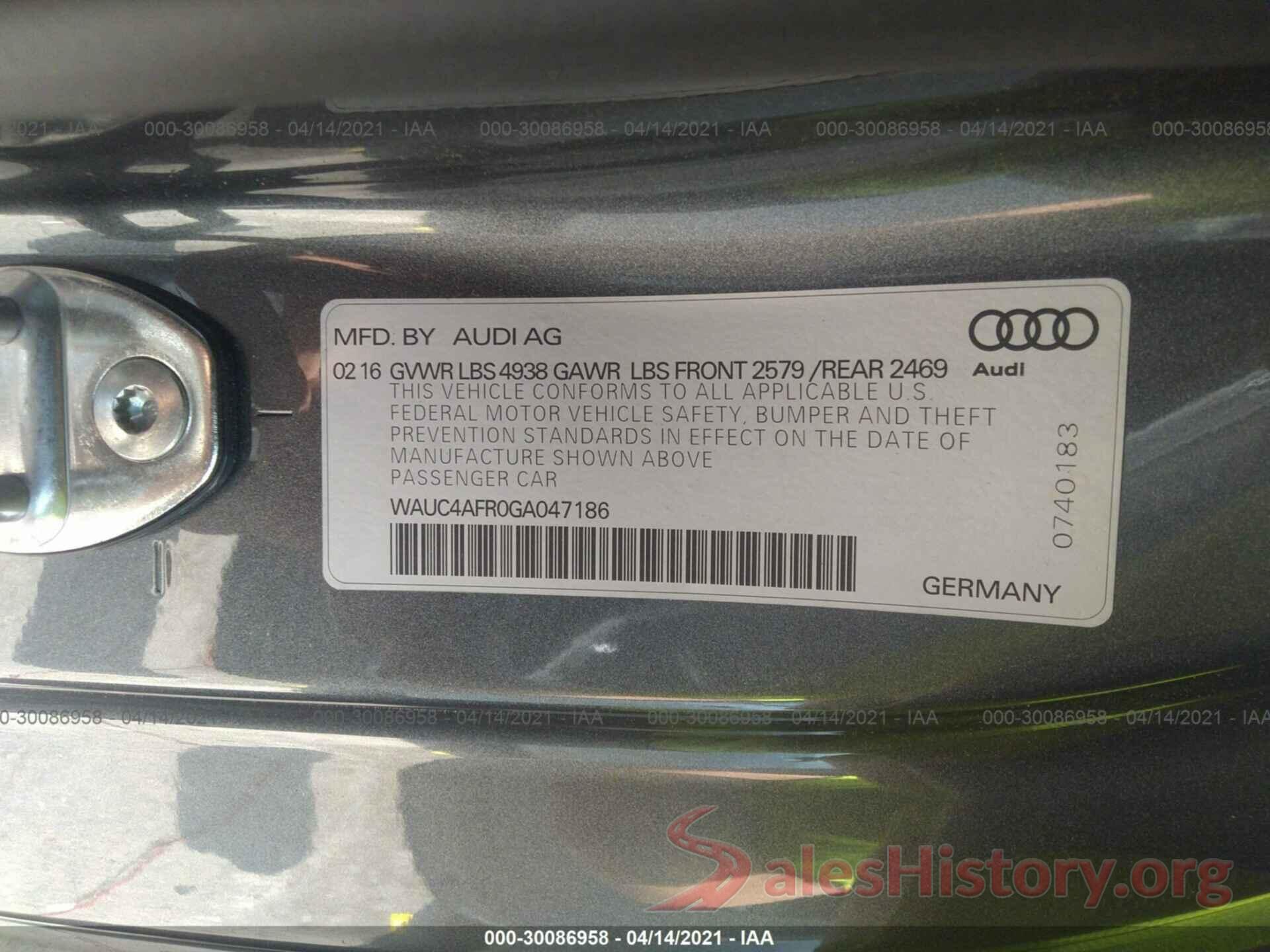 WAUC4AFR0GA047186 2016 AUDI S5