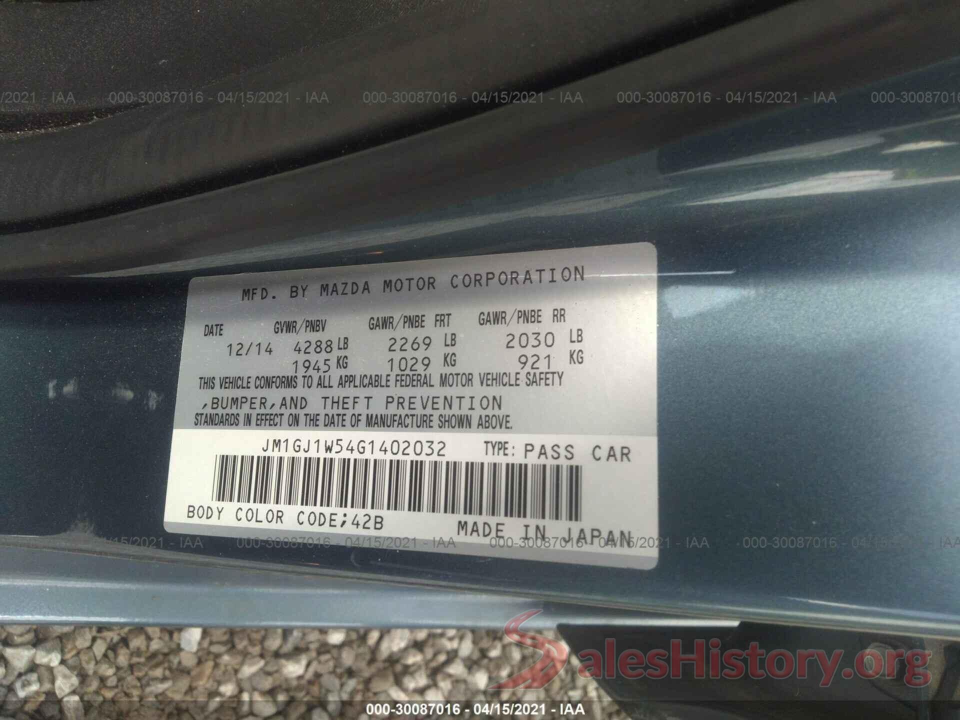 JM1GJ1W54G1402032 2016 MAZDA MAZDA6