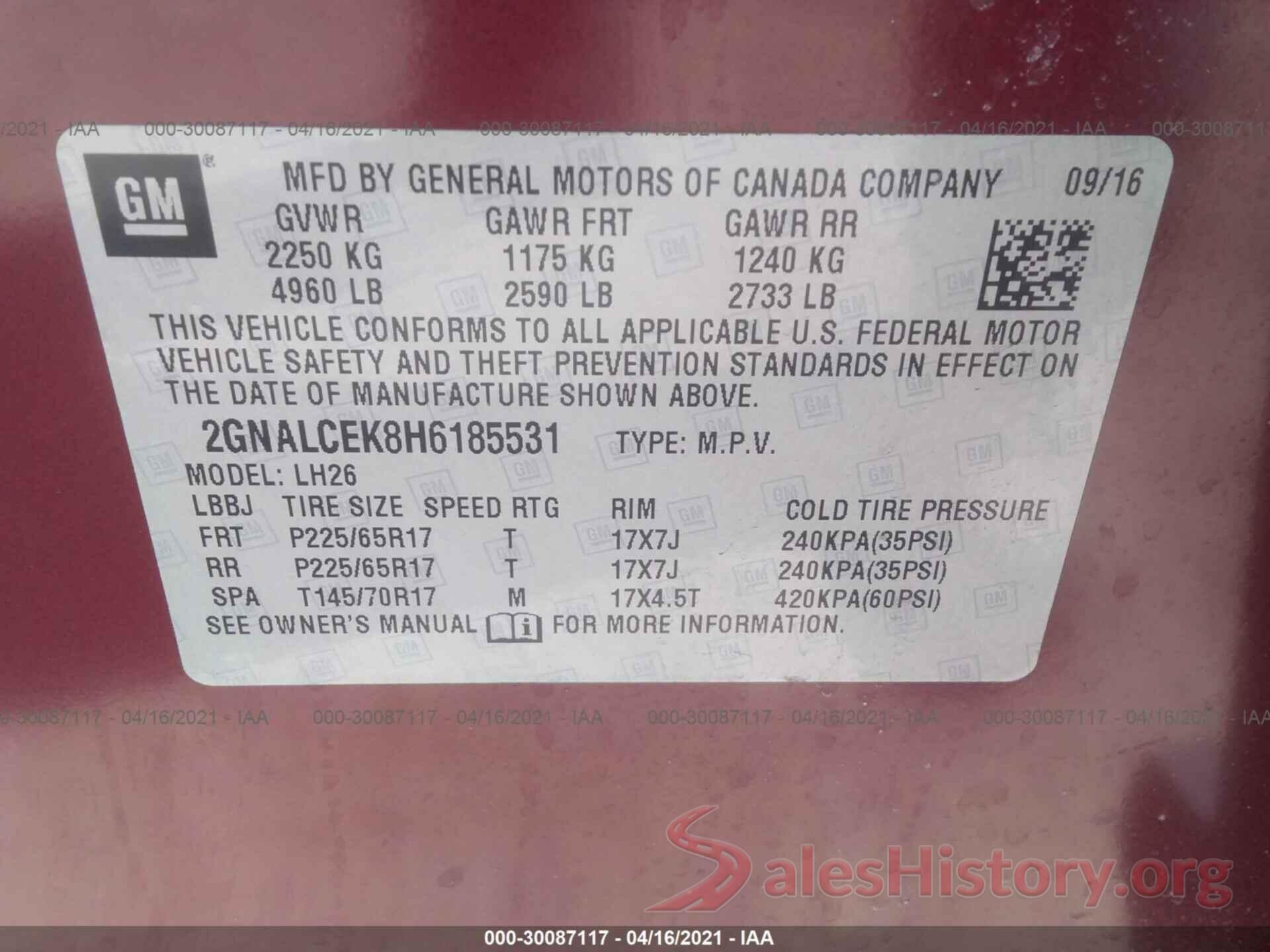 2GNALCEK8H6185531 2017 CHEVROLET EQUINOX