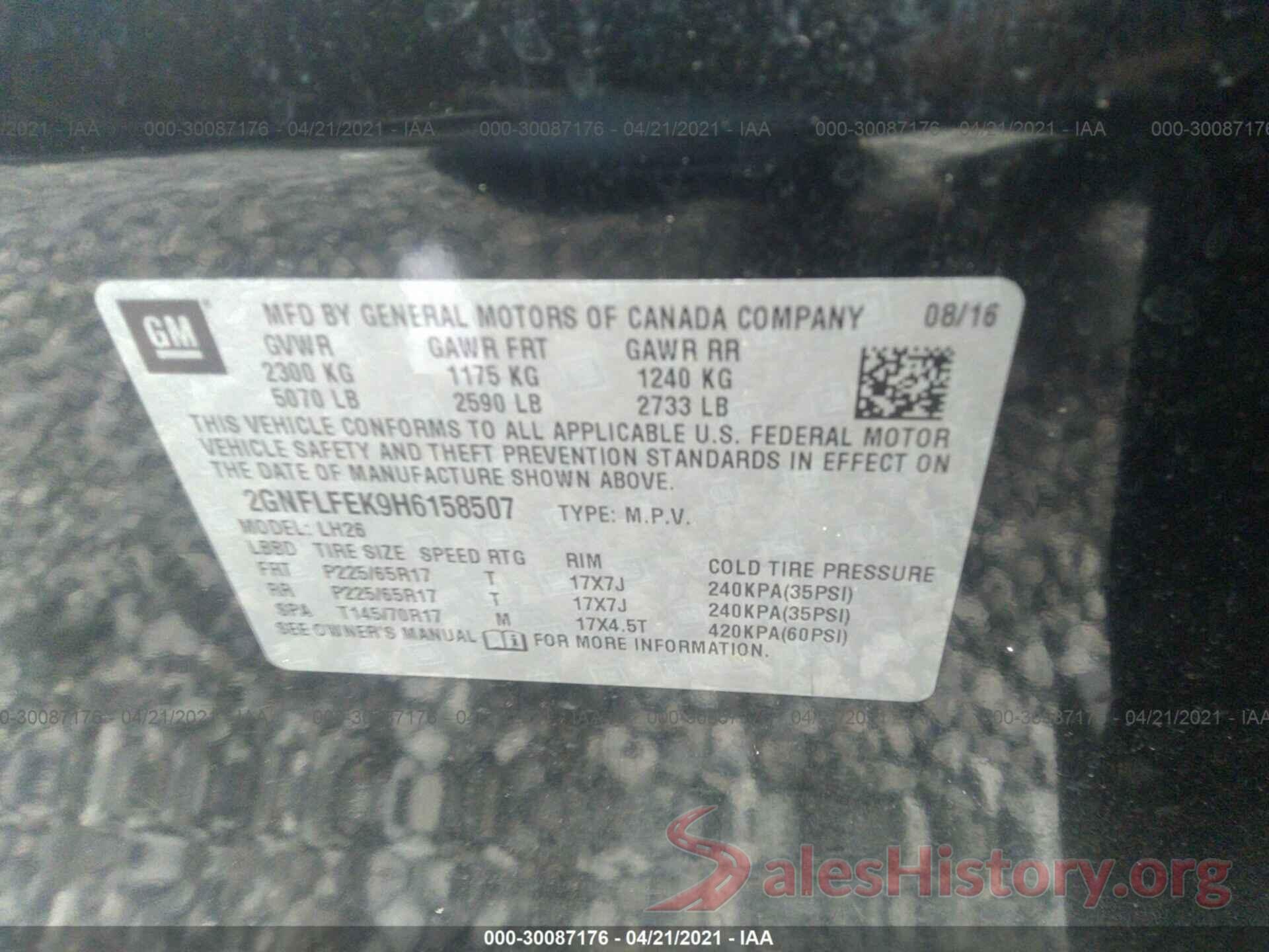 2GNFLFEK9H6158507 2017 CHEVROLET EQUINOX