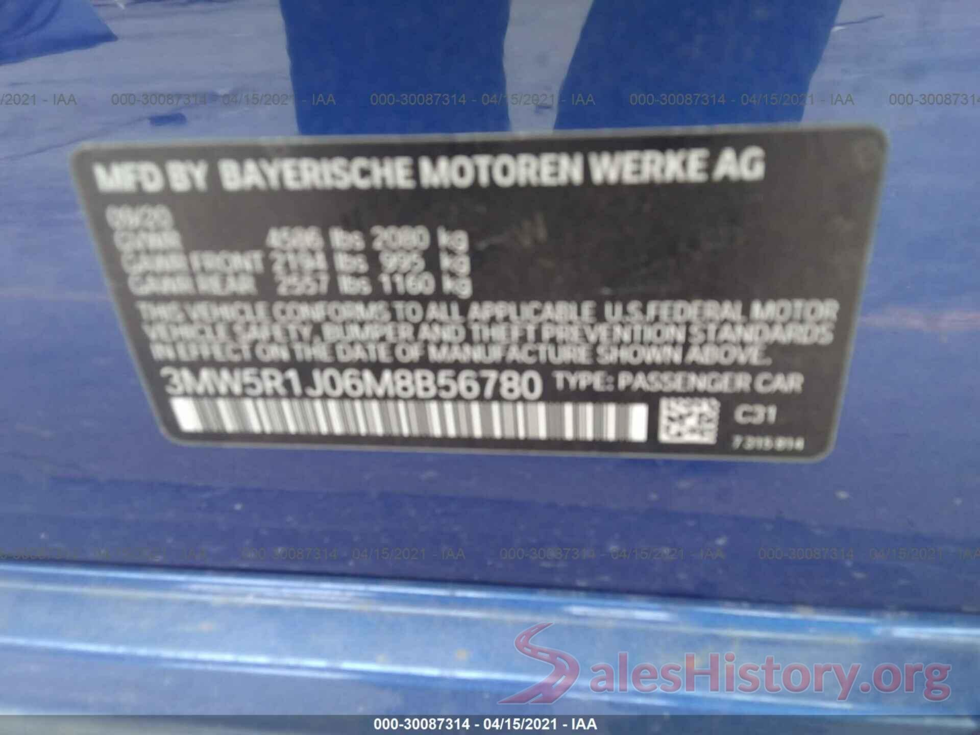 3MW5R1J06M8B56780 2021 BMW 3 SERIES