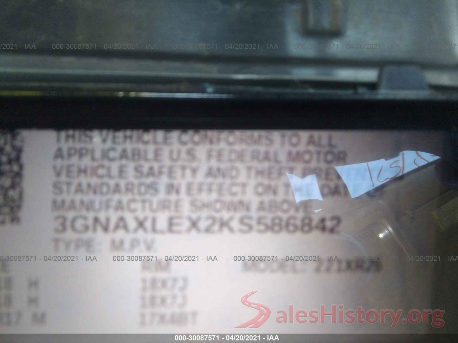 3GNAXLEX2KS586842 2019 CHEVROLET EQUINOX