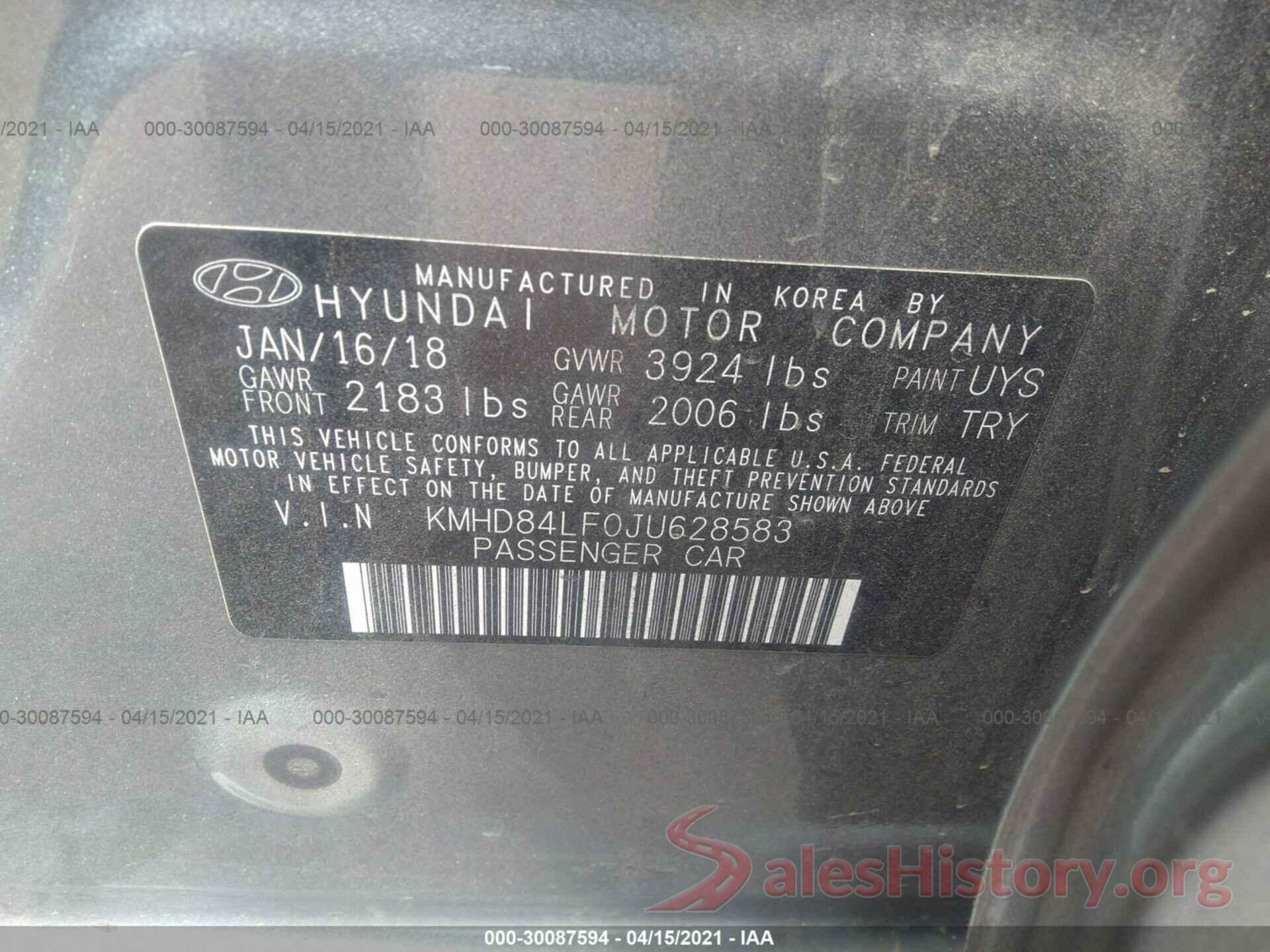 KMHD84LF0JU628583 2018 HYUNDAI ELANTRA