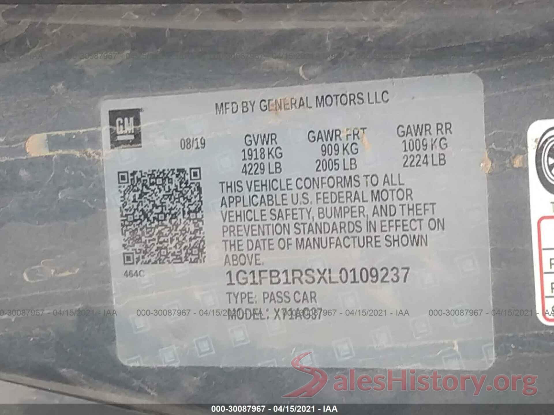 1G1FB1RSXL0109237 2020 CHEVROLET CAMARO