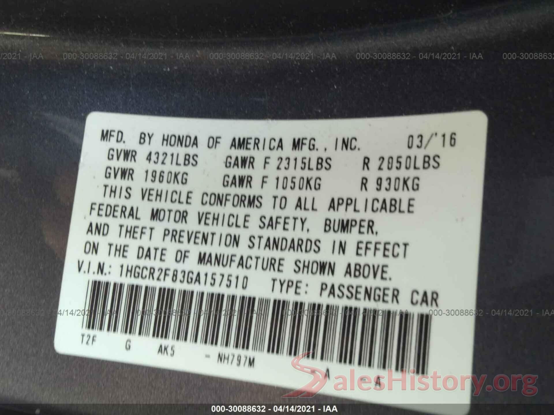 1HGCR2F83GA157510 2016 HONDA ACCORD SEDAN