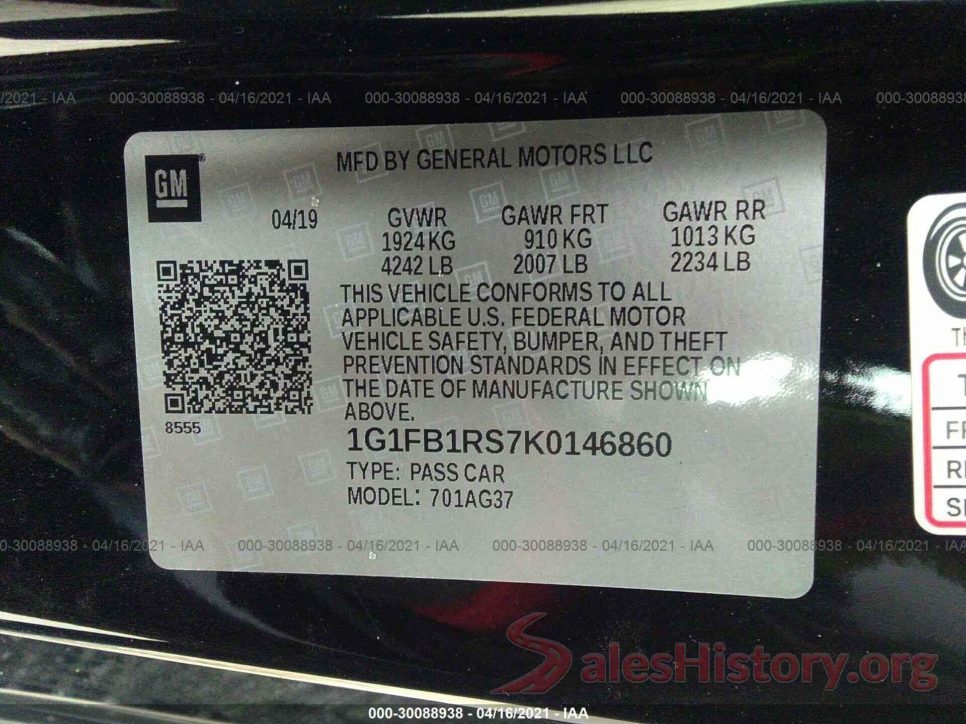 1G1FB1RS7K0146860 2019 CHEVROLET CAMARO