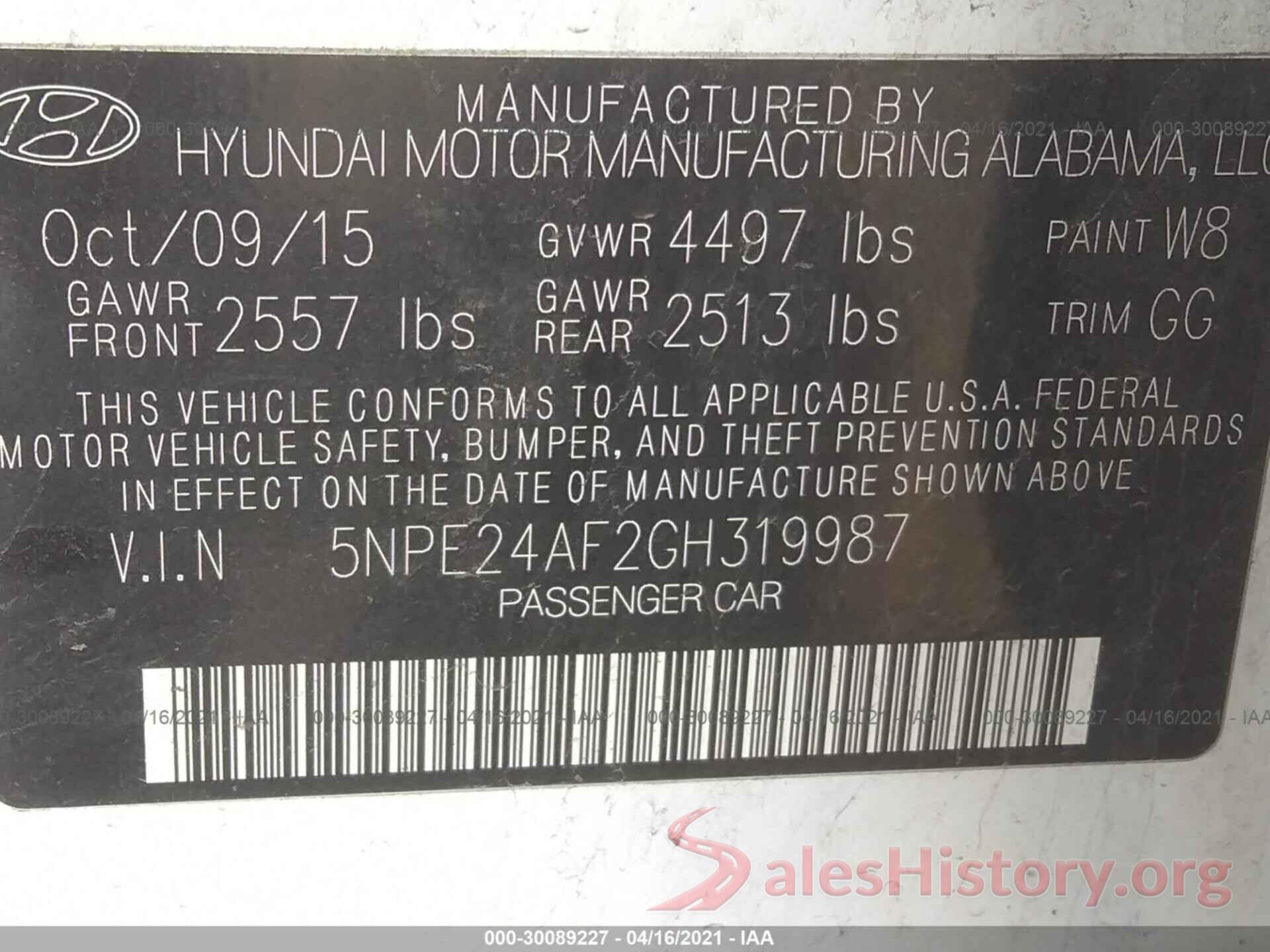 5NPE24AF2GH319987 2016 HYUNDAI SONATA