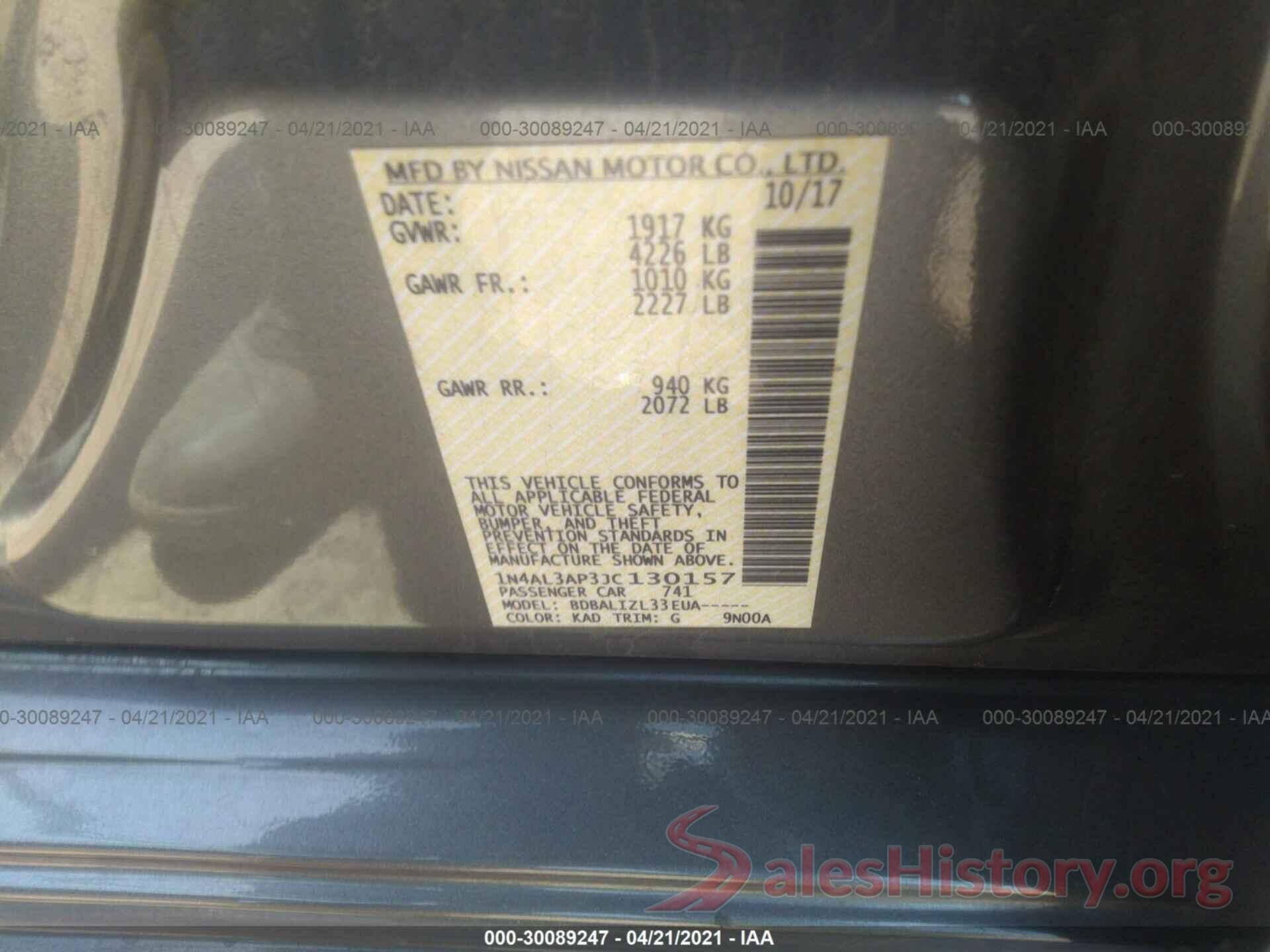 1N4AL3AP3JC130157 2018 NISSAN ALTIMA