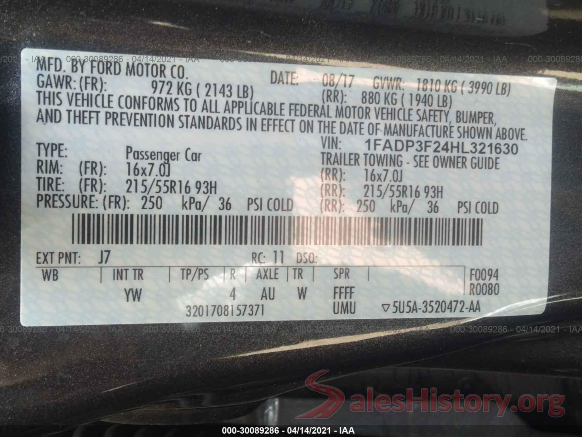 1FADP3F24HL321630 2017 FORD FOCUS