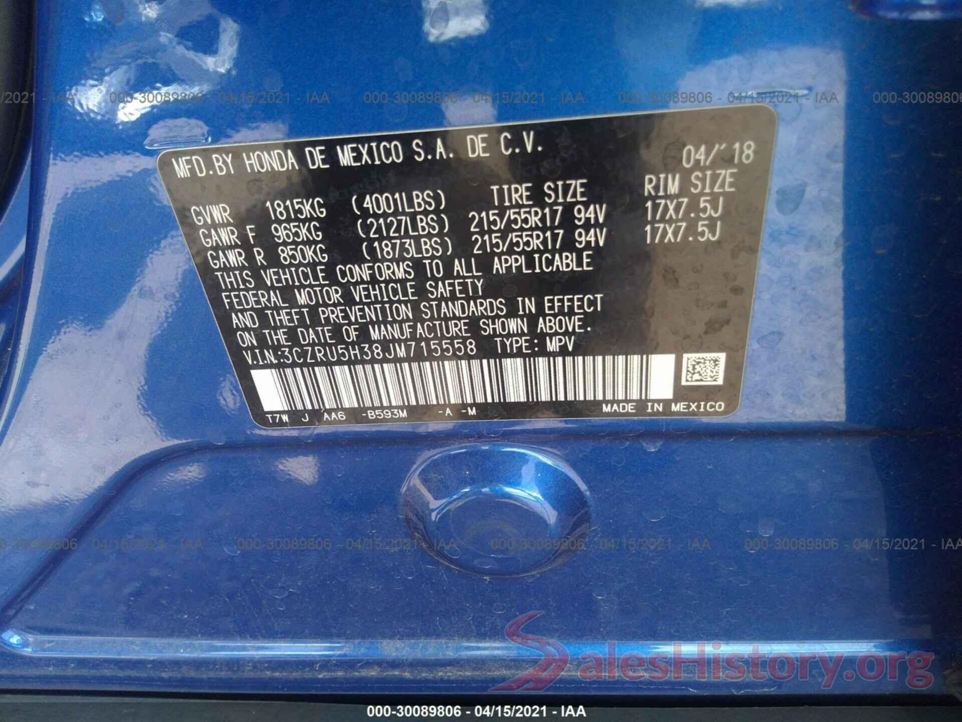 3CZRU5H38JM715558 2018 HONDA HR-V