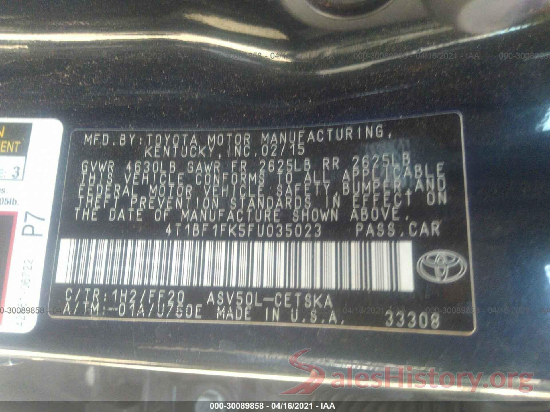 4T1BF1FK5FU035023 2015 TOYOTA CAMRY