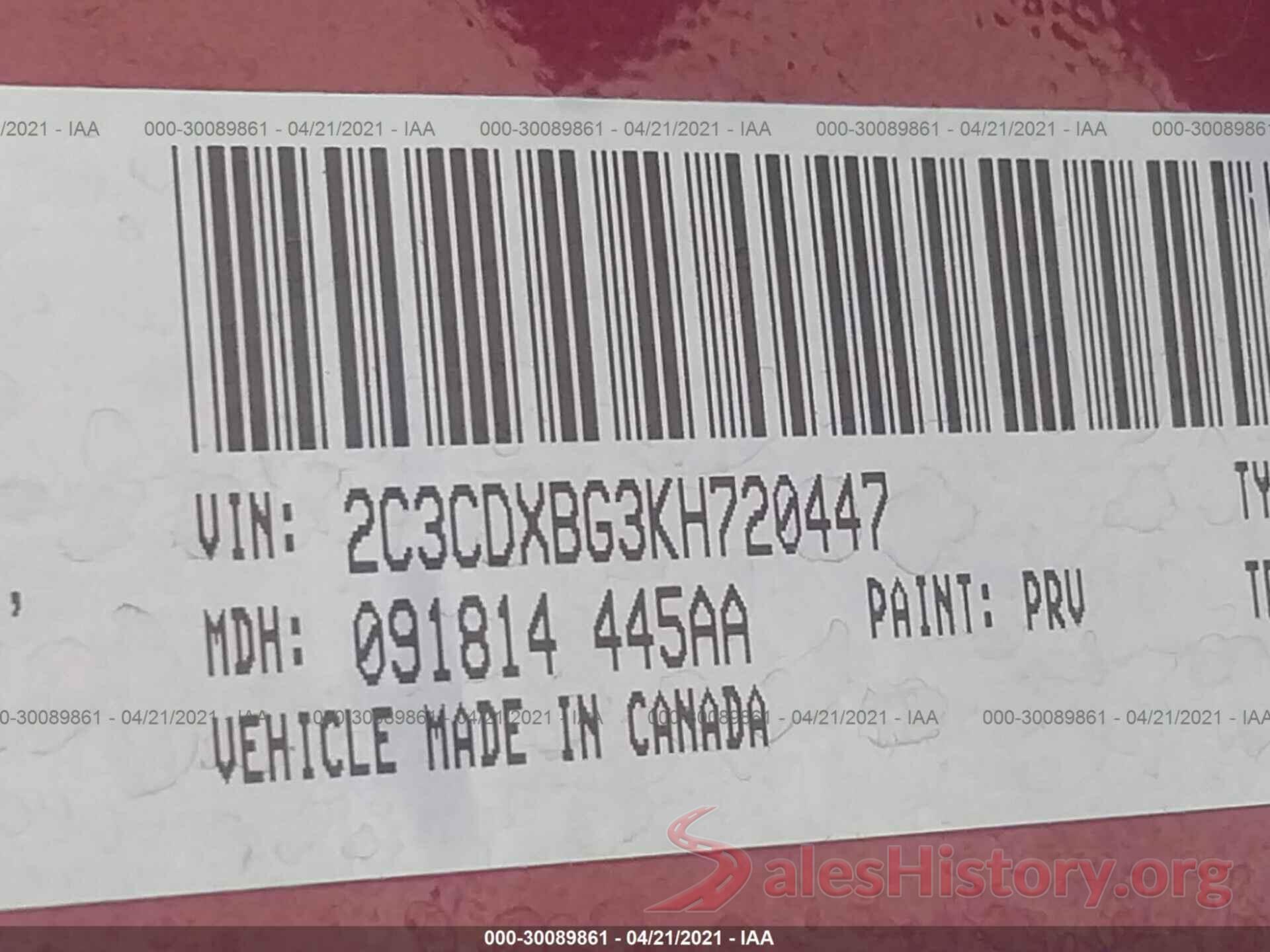 2C3CDXBG3KH720447 2019 DODGE CHARGER