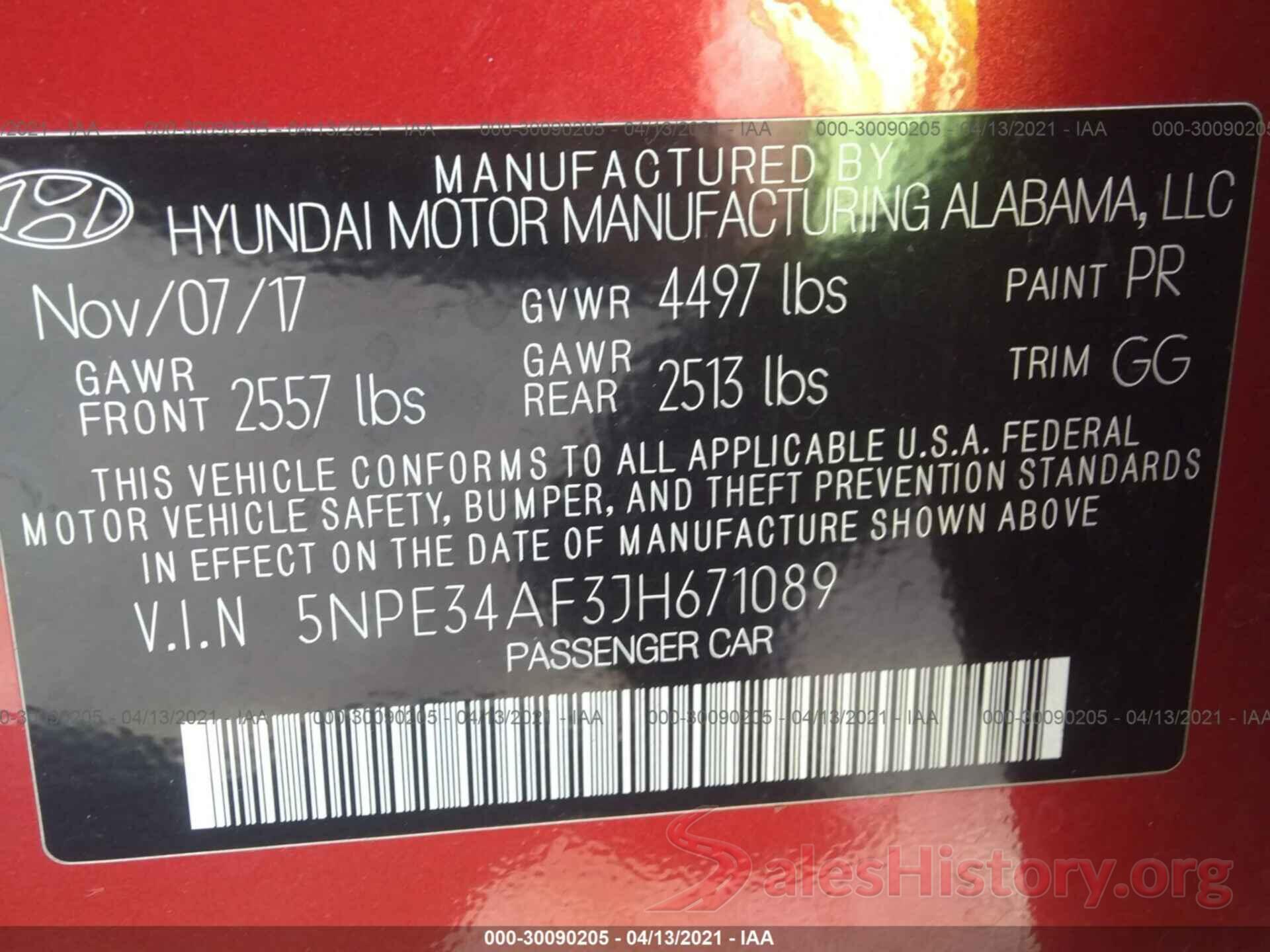 5NPE34AF3JH671089 2018 HYUNDAI SONATA