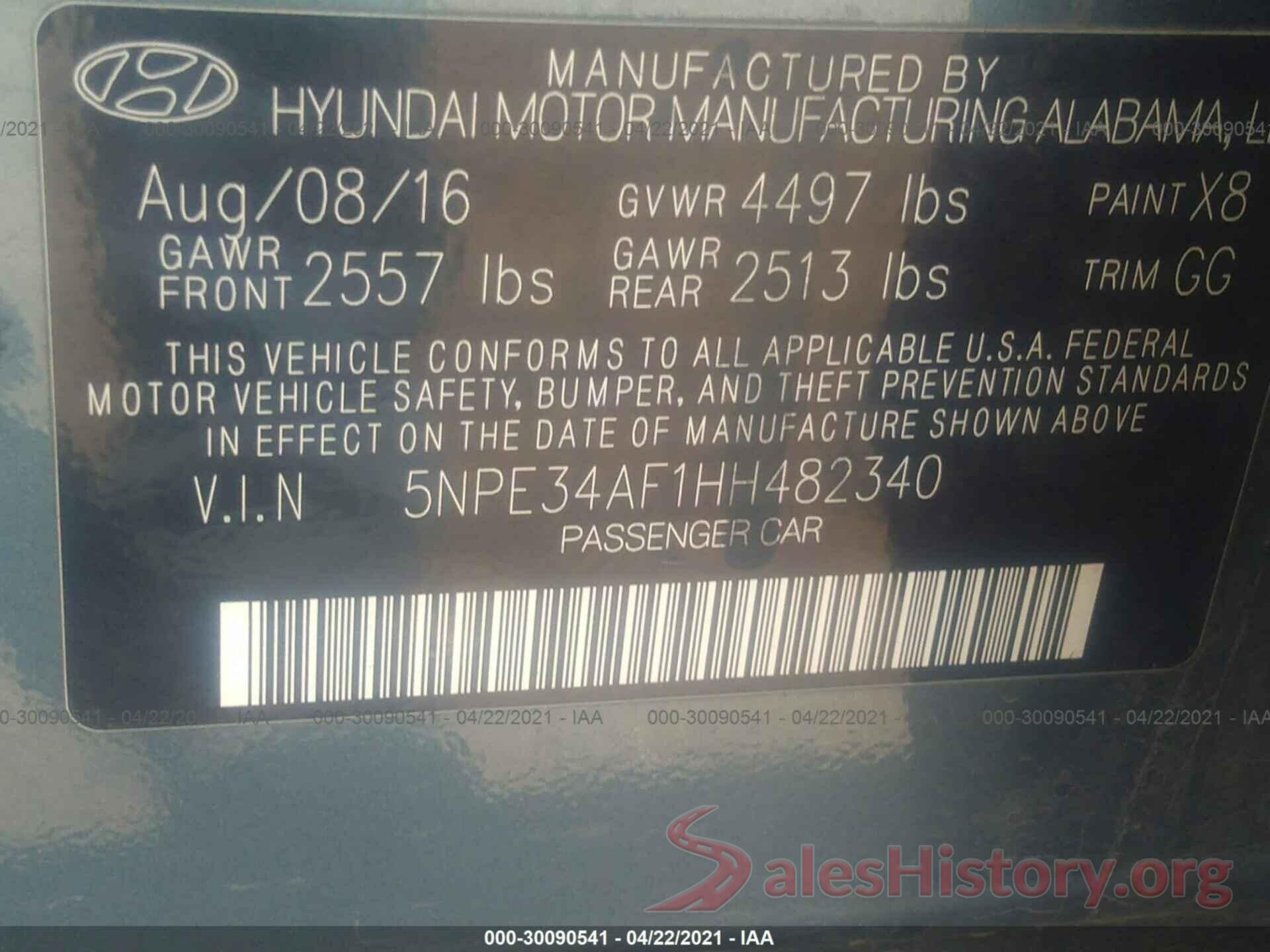 5NPE34AF1HH482340 2017 HYUNDAI SONATA