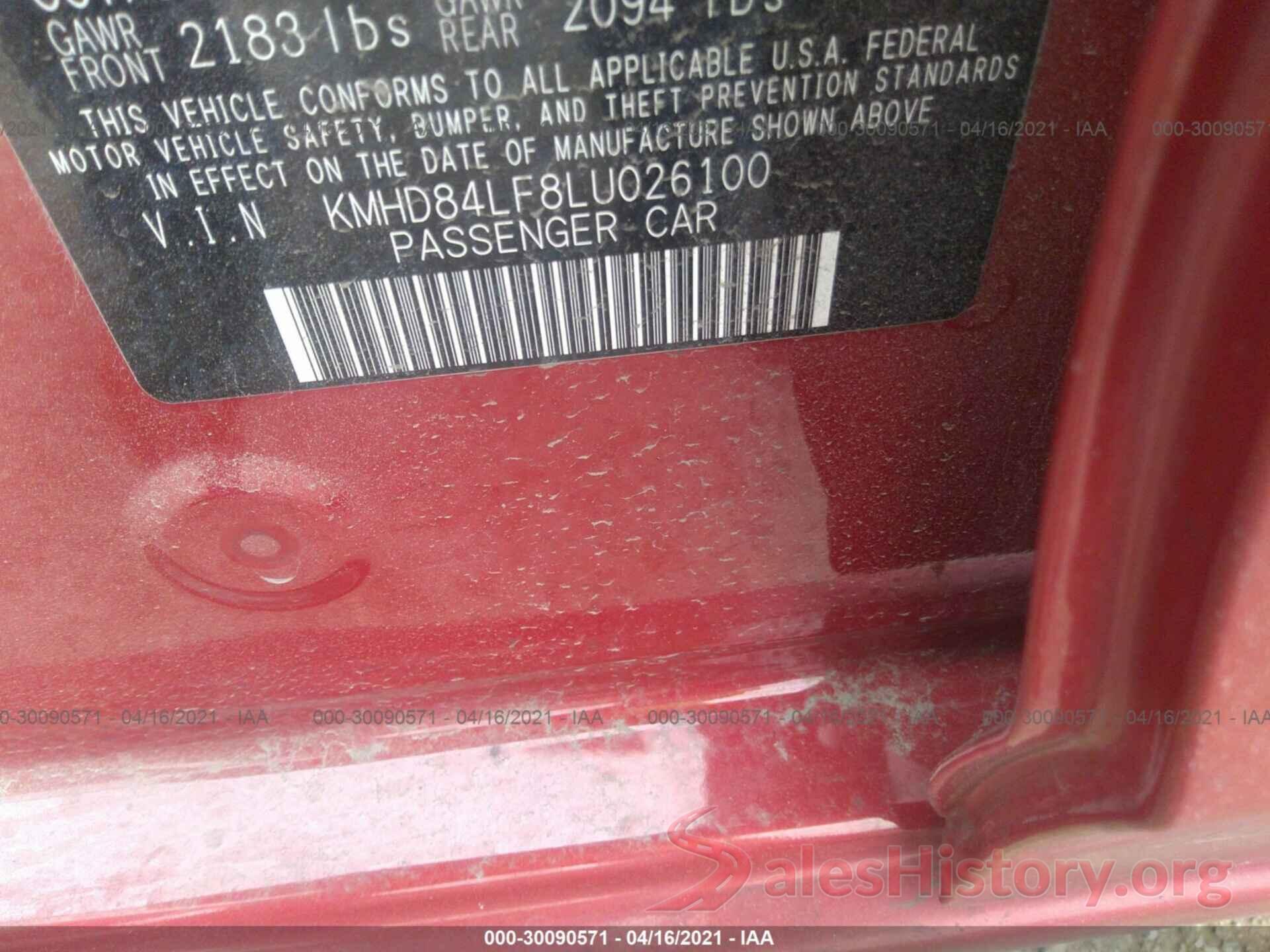 KMHD84LF8LU026100 2020 HYUNDAI ELANTRA